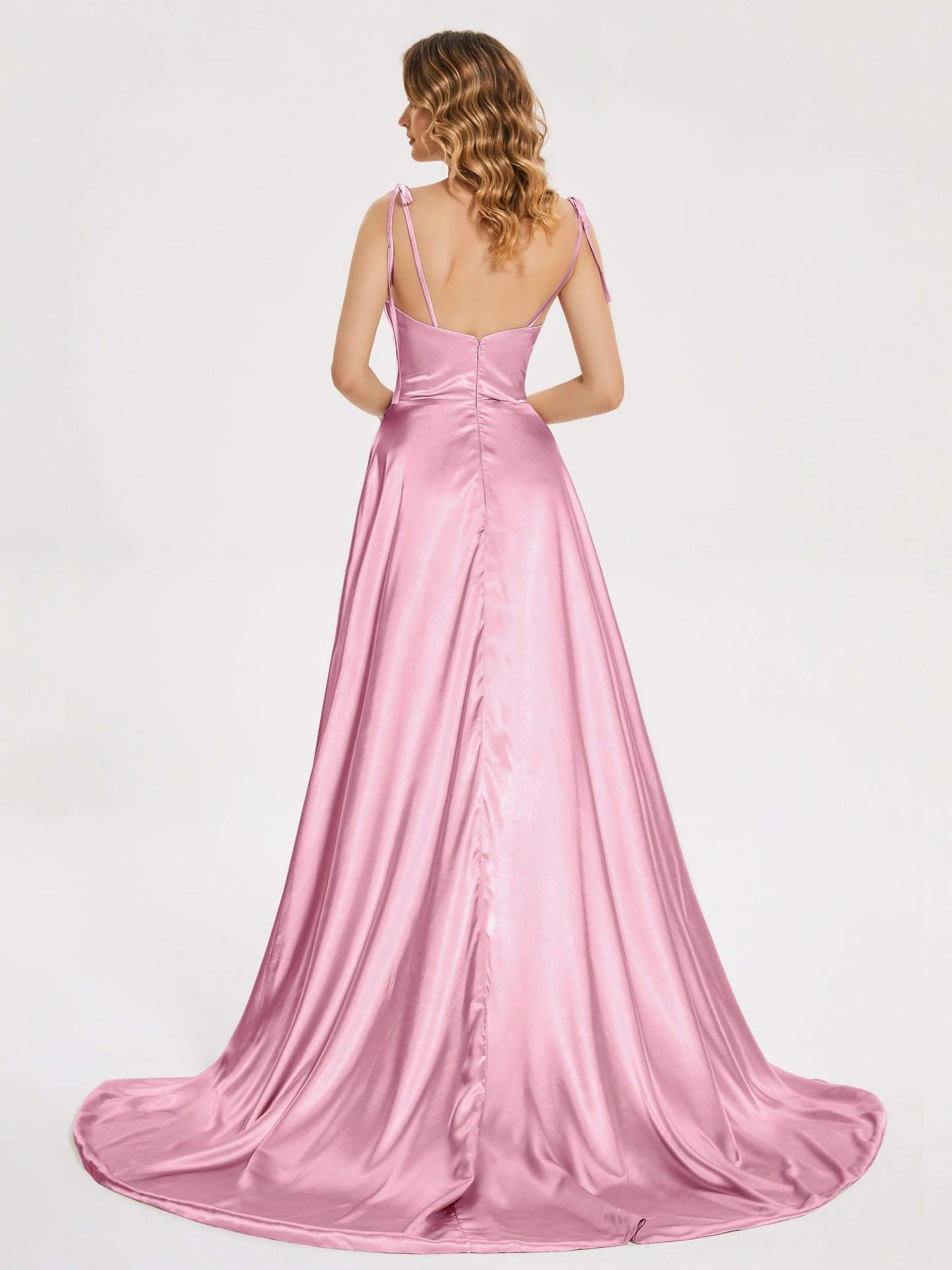 Kamila Spaghetti Straps Slit Soft Satin Bridesmaid Dress