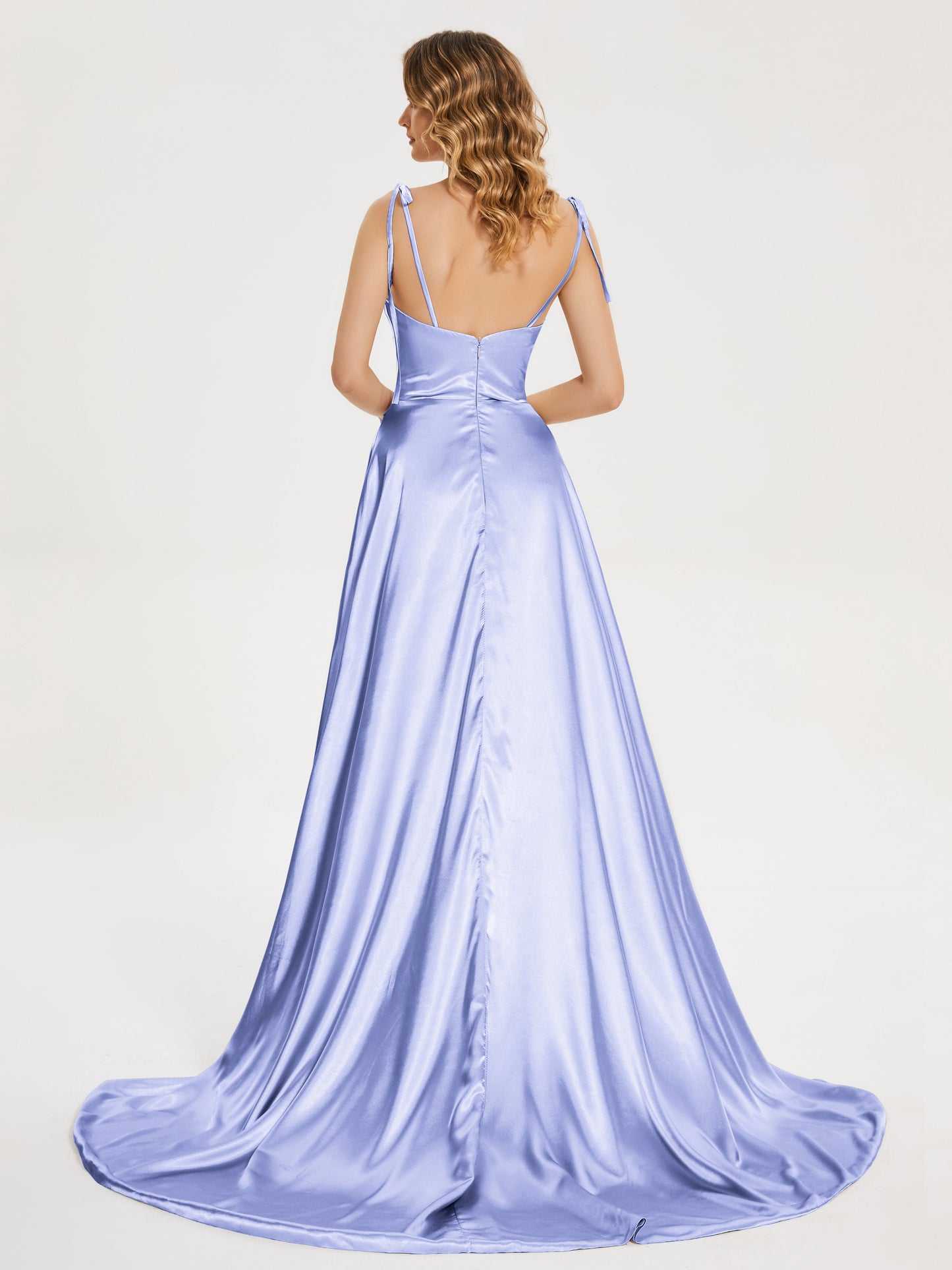 Kamila Spaghetti Straps Slit Soft Satin Bridesmaid Dress