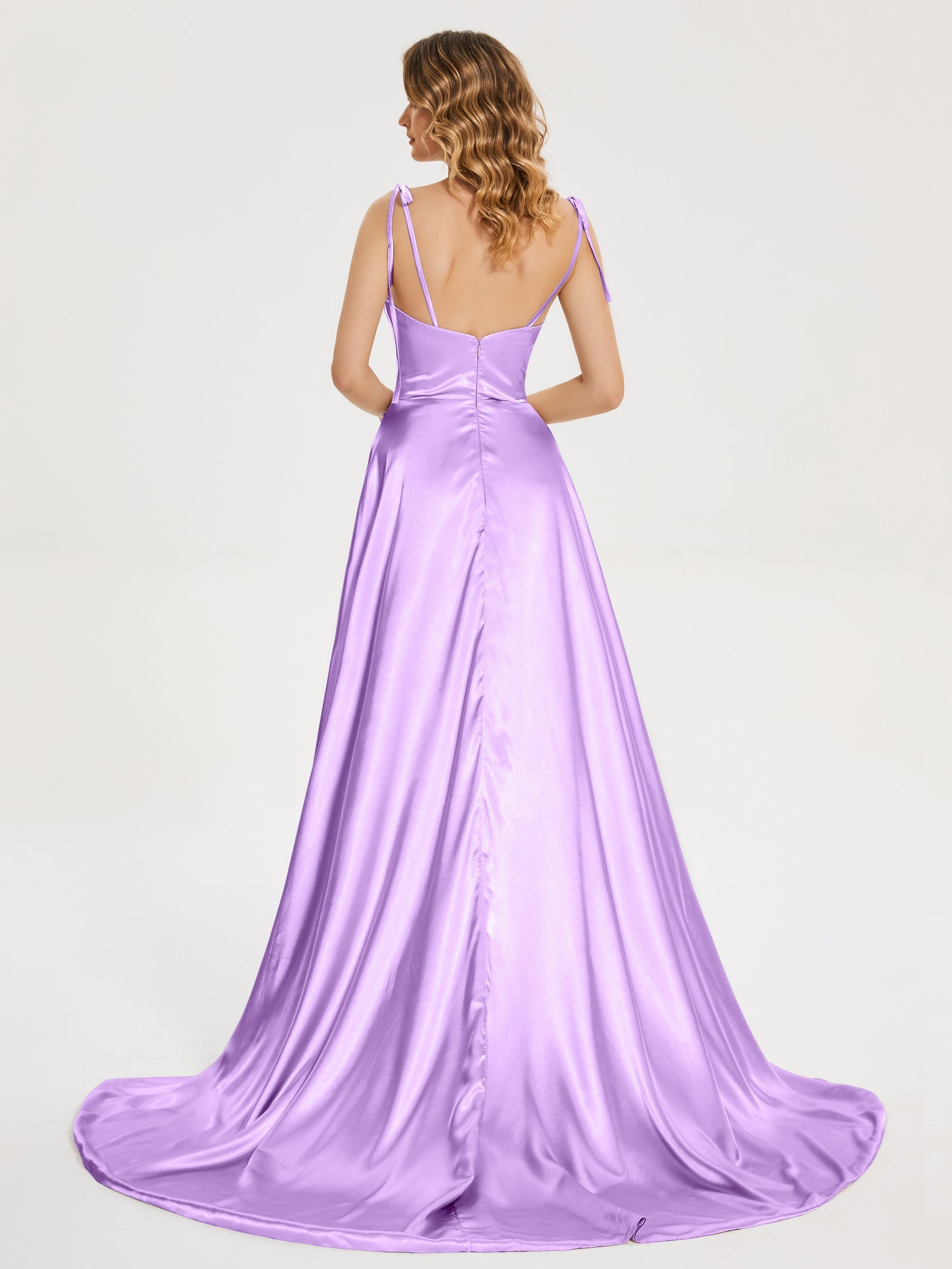 Kamila Spaghetti Straps Slit Soft Satin Bridesmaid Dress