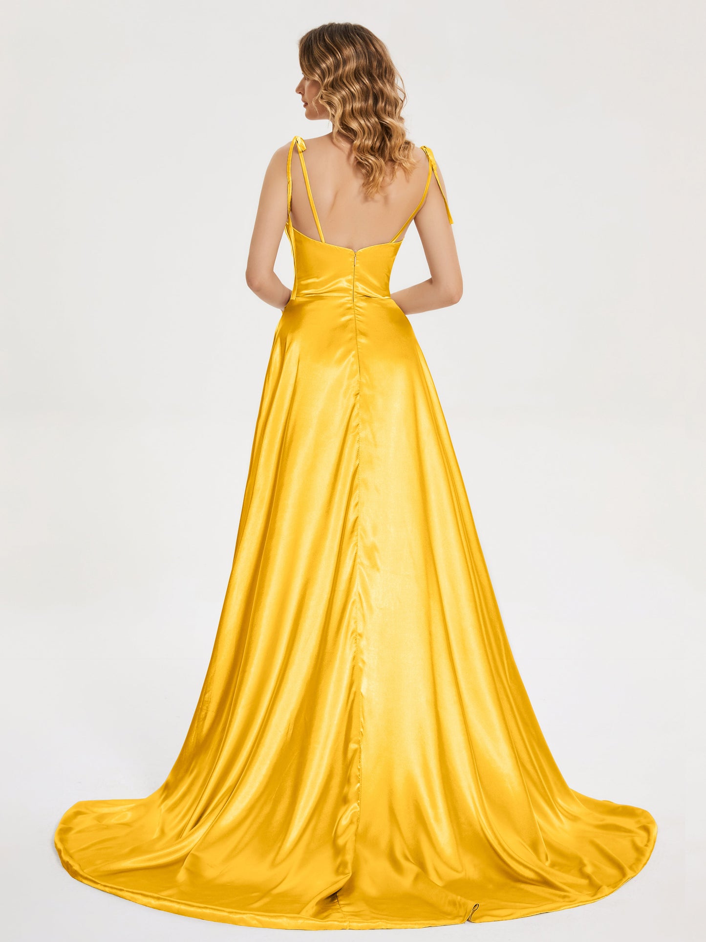Kamila Spaghetti Straps Slit Soft Satin Bridesmaid Dress