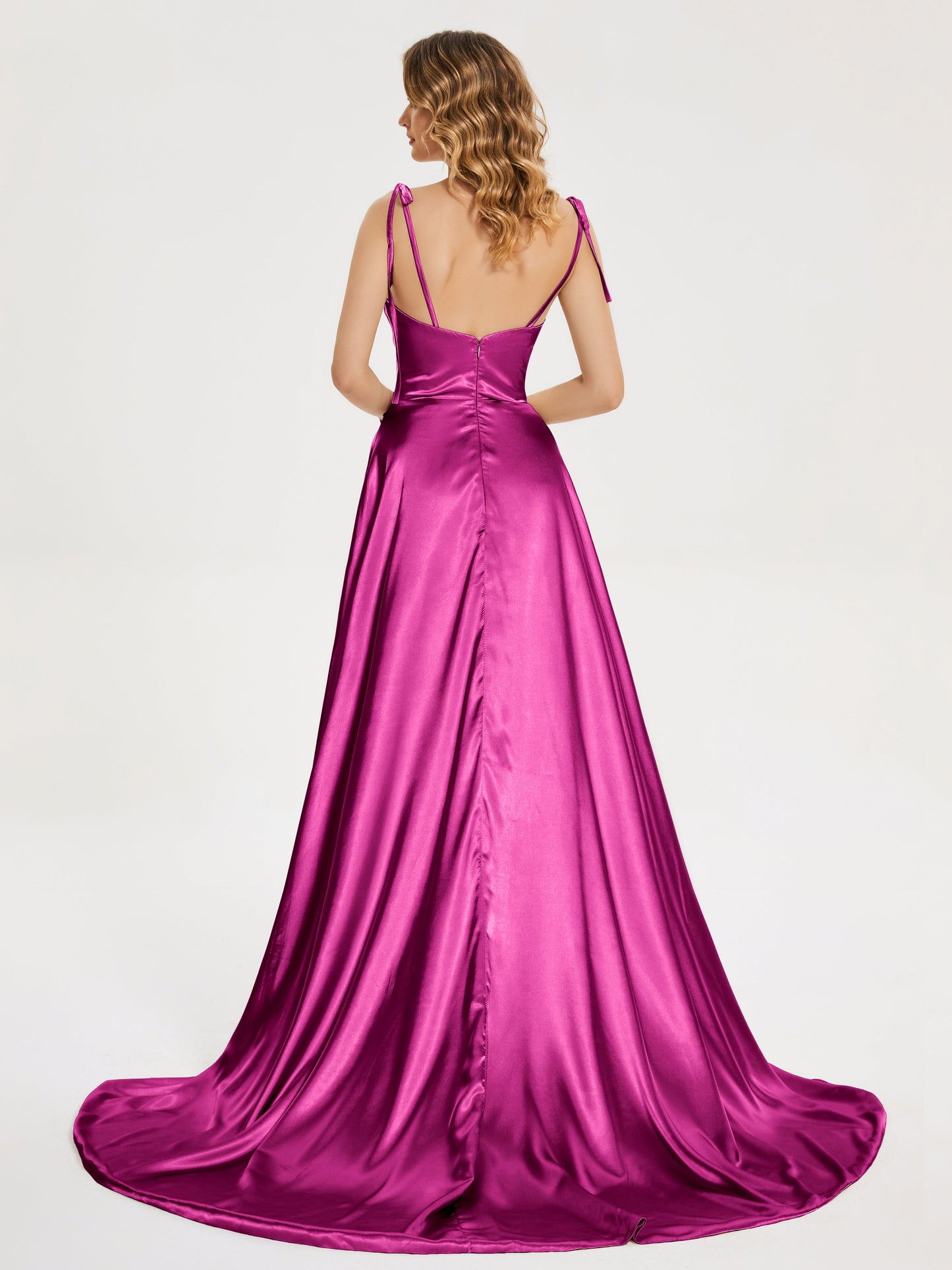 Kamila Spaghetti Straps Slit Soft Satin Bridesmaid Dress