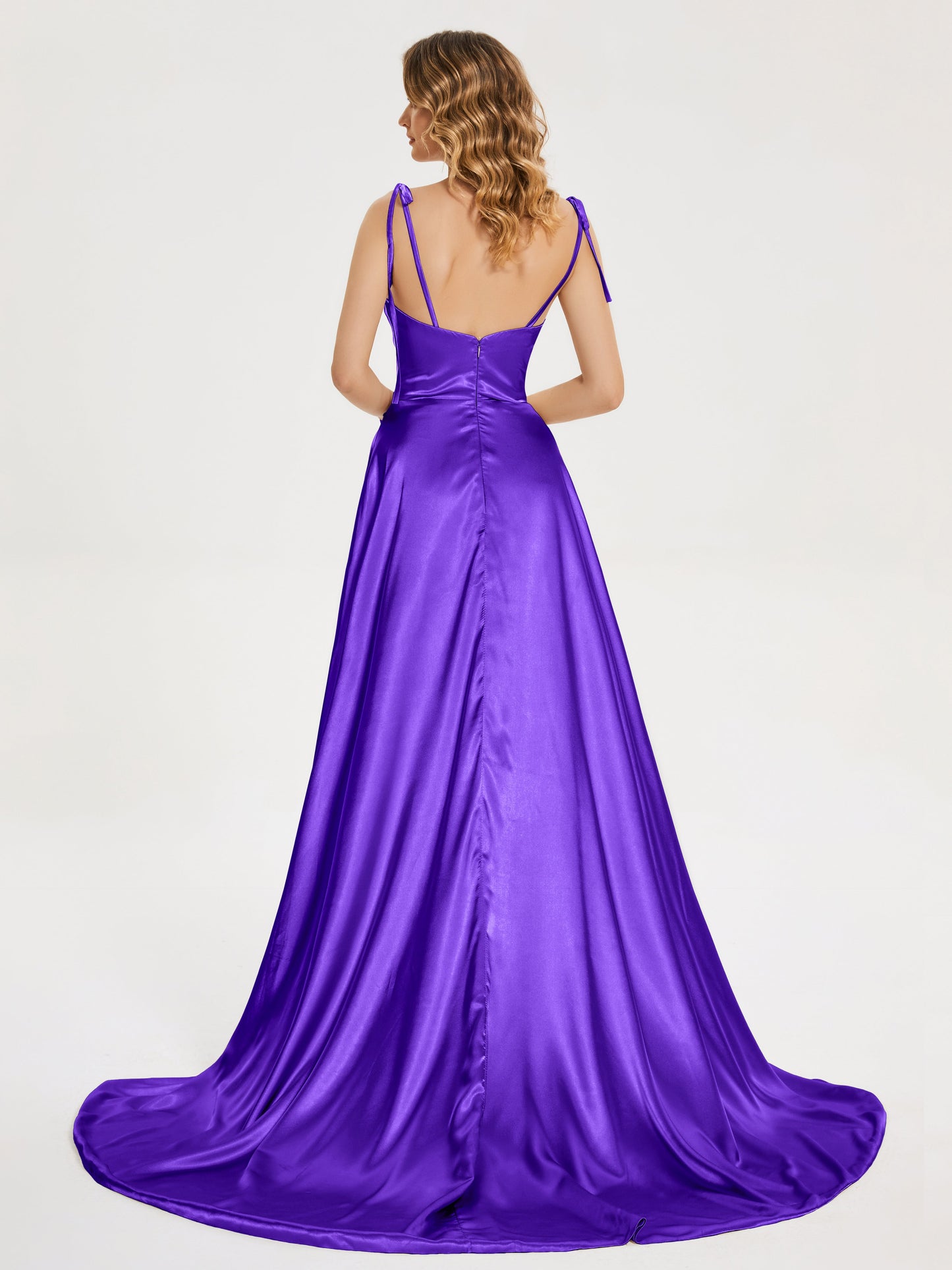 Kamila Spaghetti Straps Slit Soft Satin Bridesmaid Dress