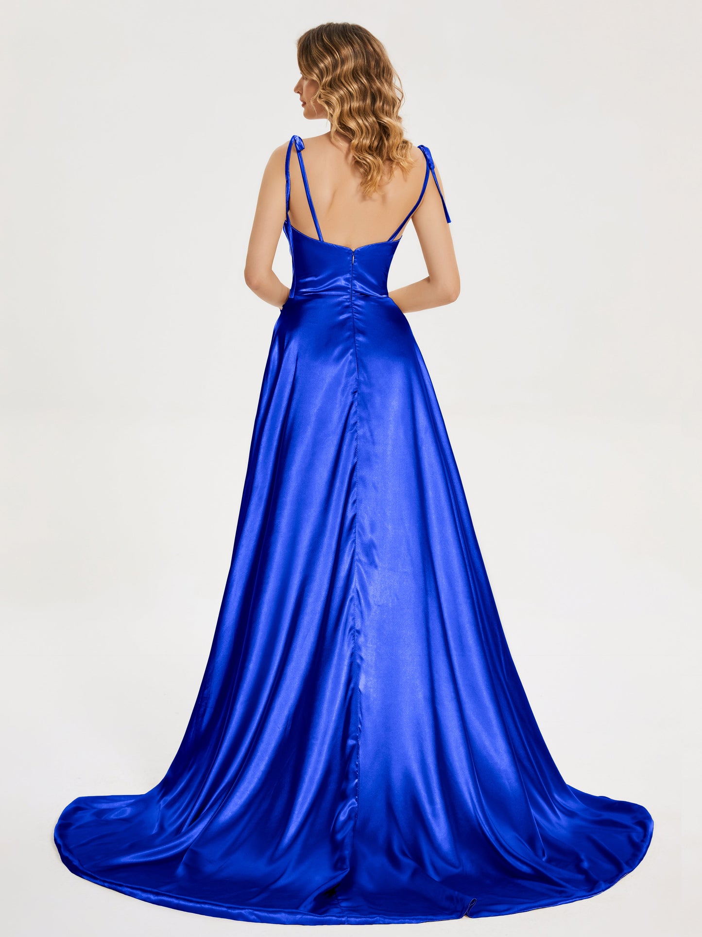 Kamila Spaghetti Straps Slit Soft Satin Bridesmaid Dress