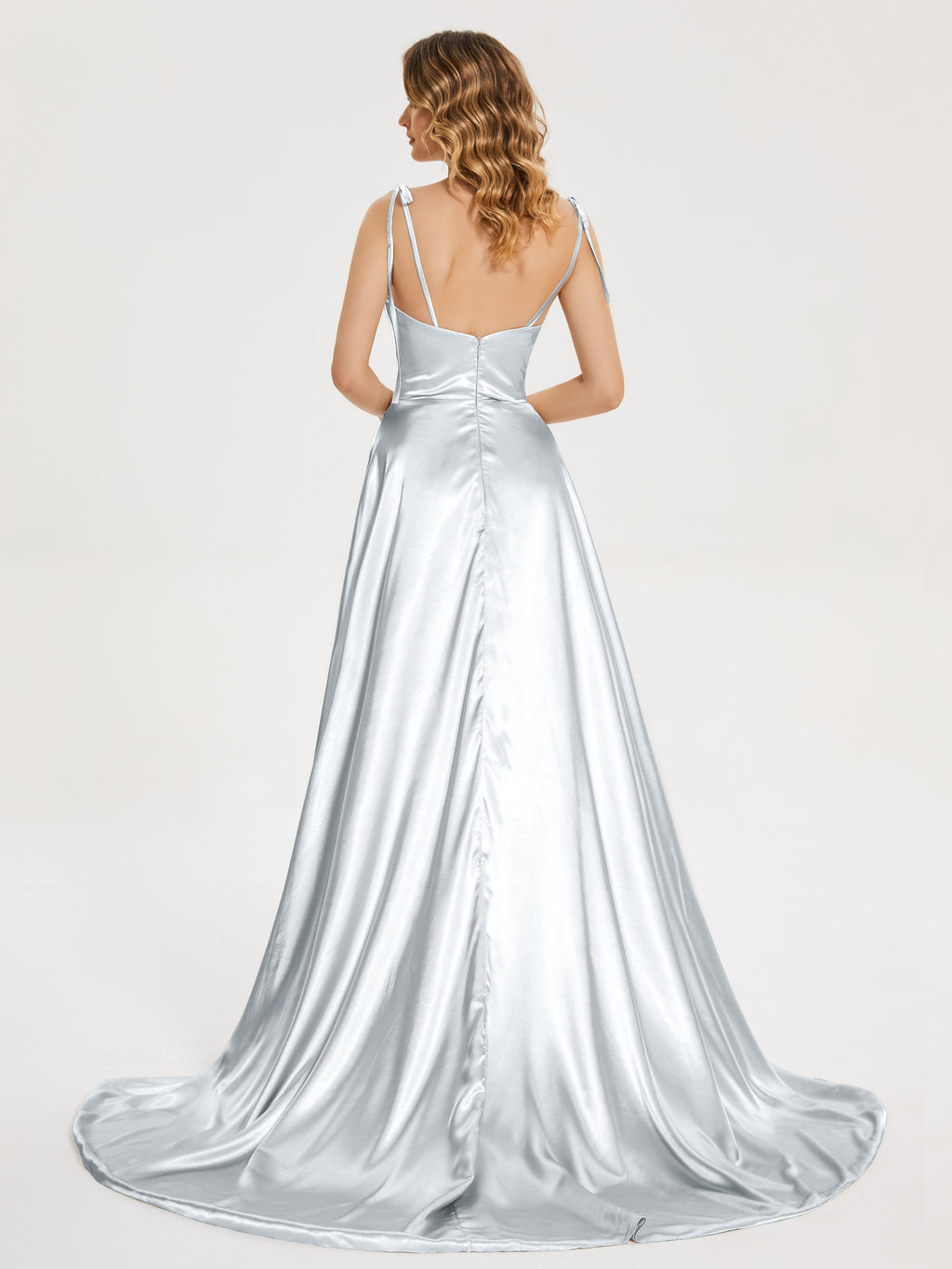 Kamila Spaghetti Straps Slit Soft Satin Bridesmaid Dress