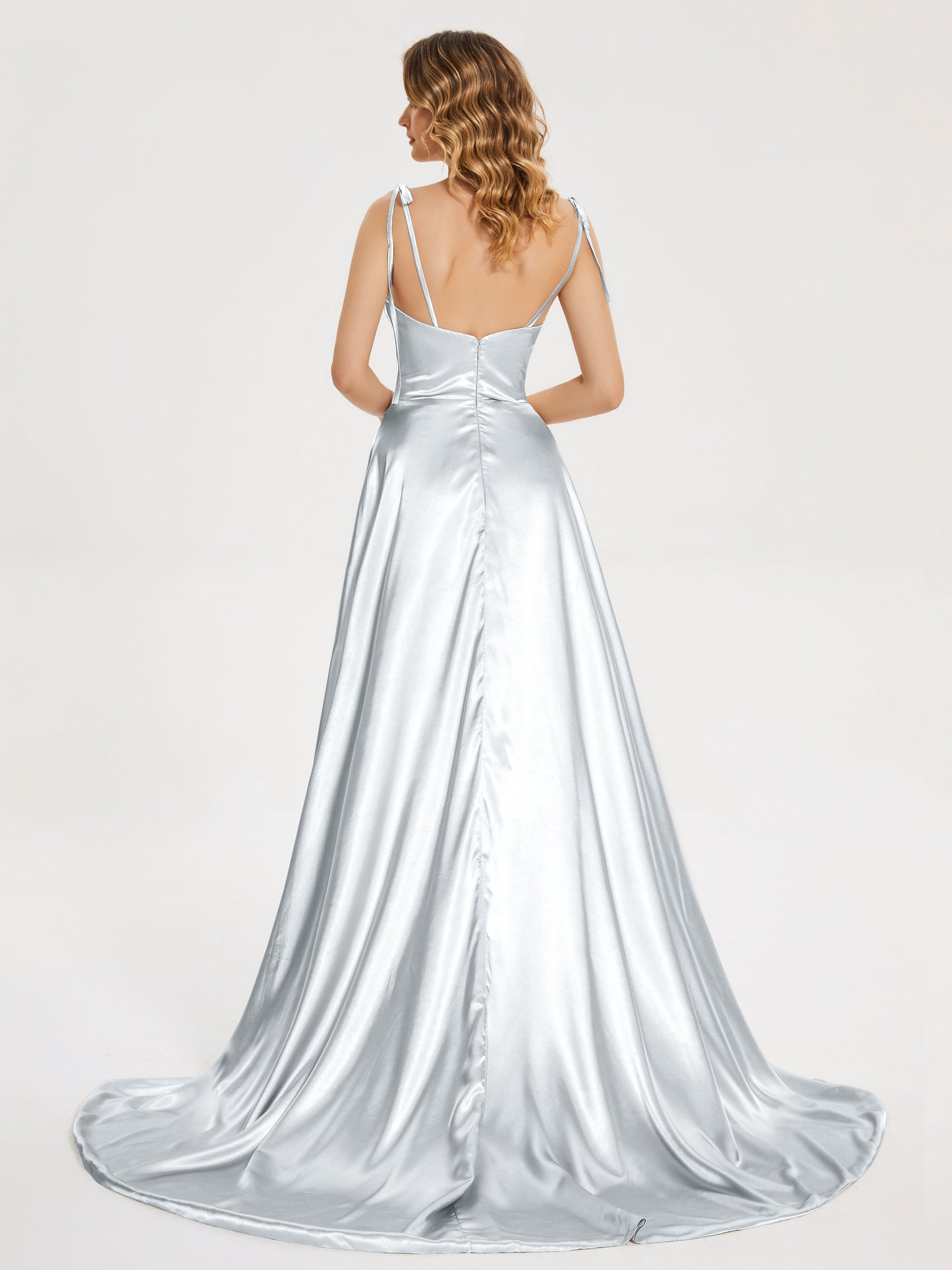 Kamila Spaghetti Straps Slit Soft Satin Bridesmaid Dress