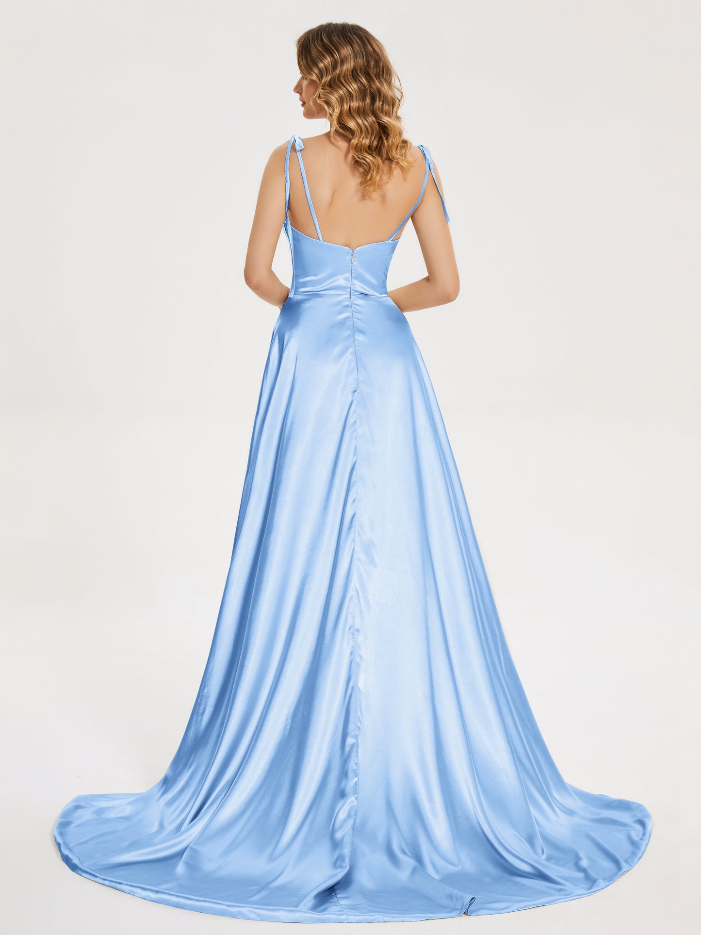 Kamila Spaghetti Straps Slit Soft Satin Bridesmaid Dress