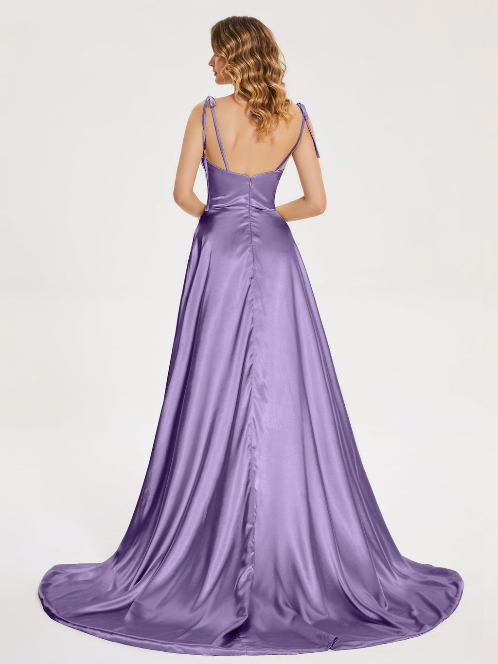 Kamila Spaghetti Straps Slit Soft Satin Bridesmaid Dress