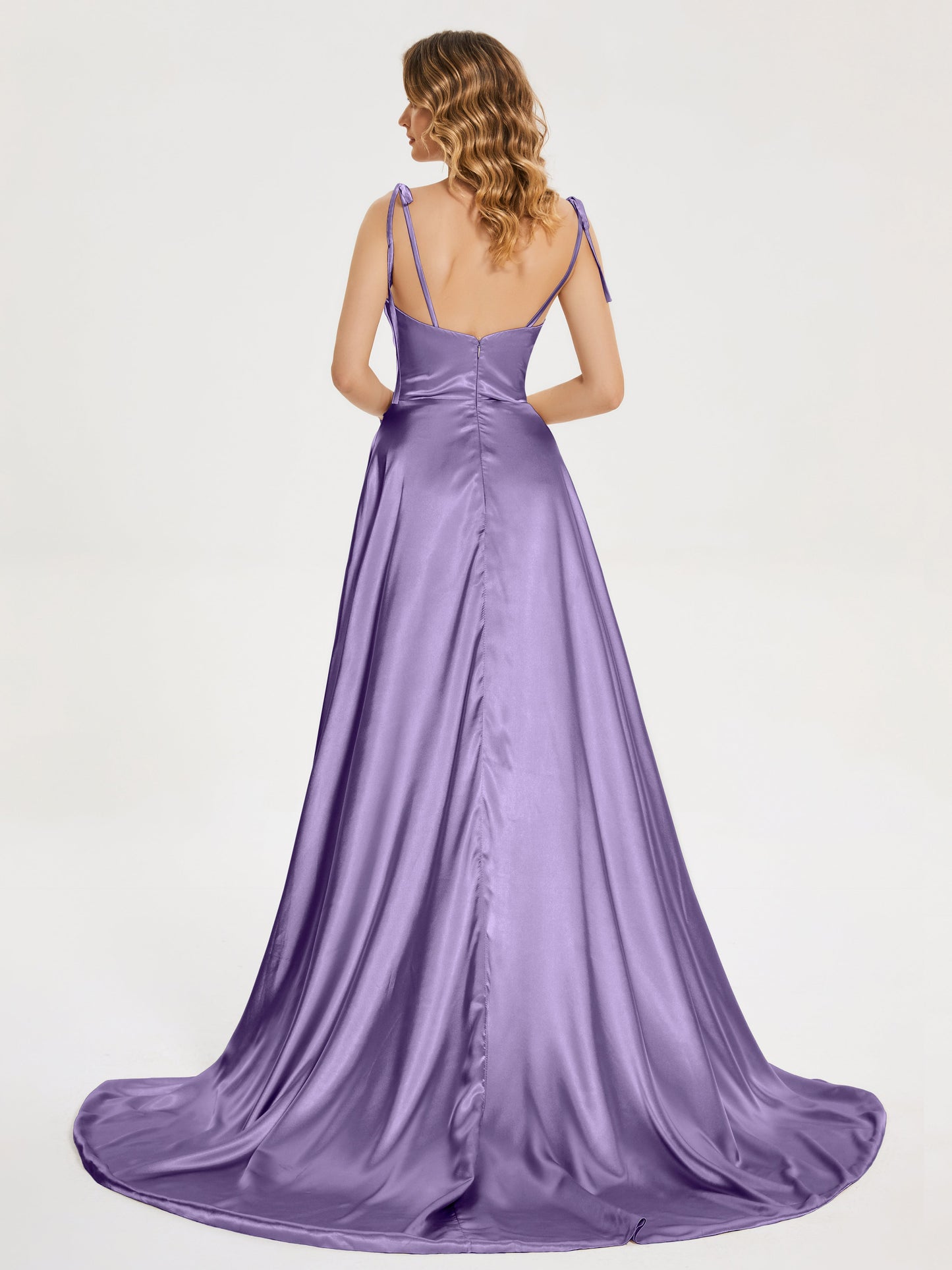 Kamila Spaghetti Straps Slit Soft Satin Bridesmaid Dress