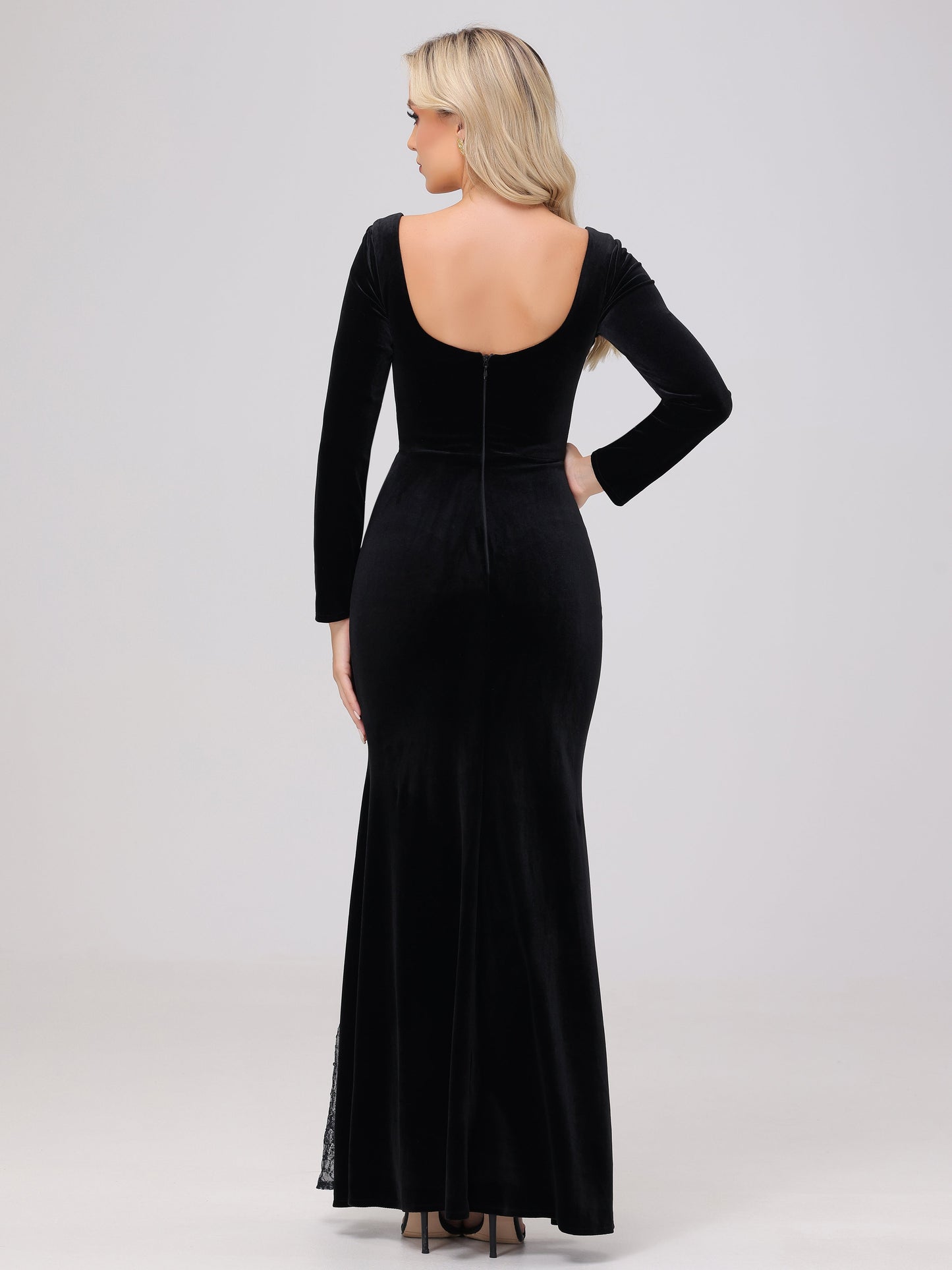 Elegant Sweetheart Long Sleeves Patchwork Sequin Lace Velvet Bridesmaid Dresses