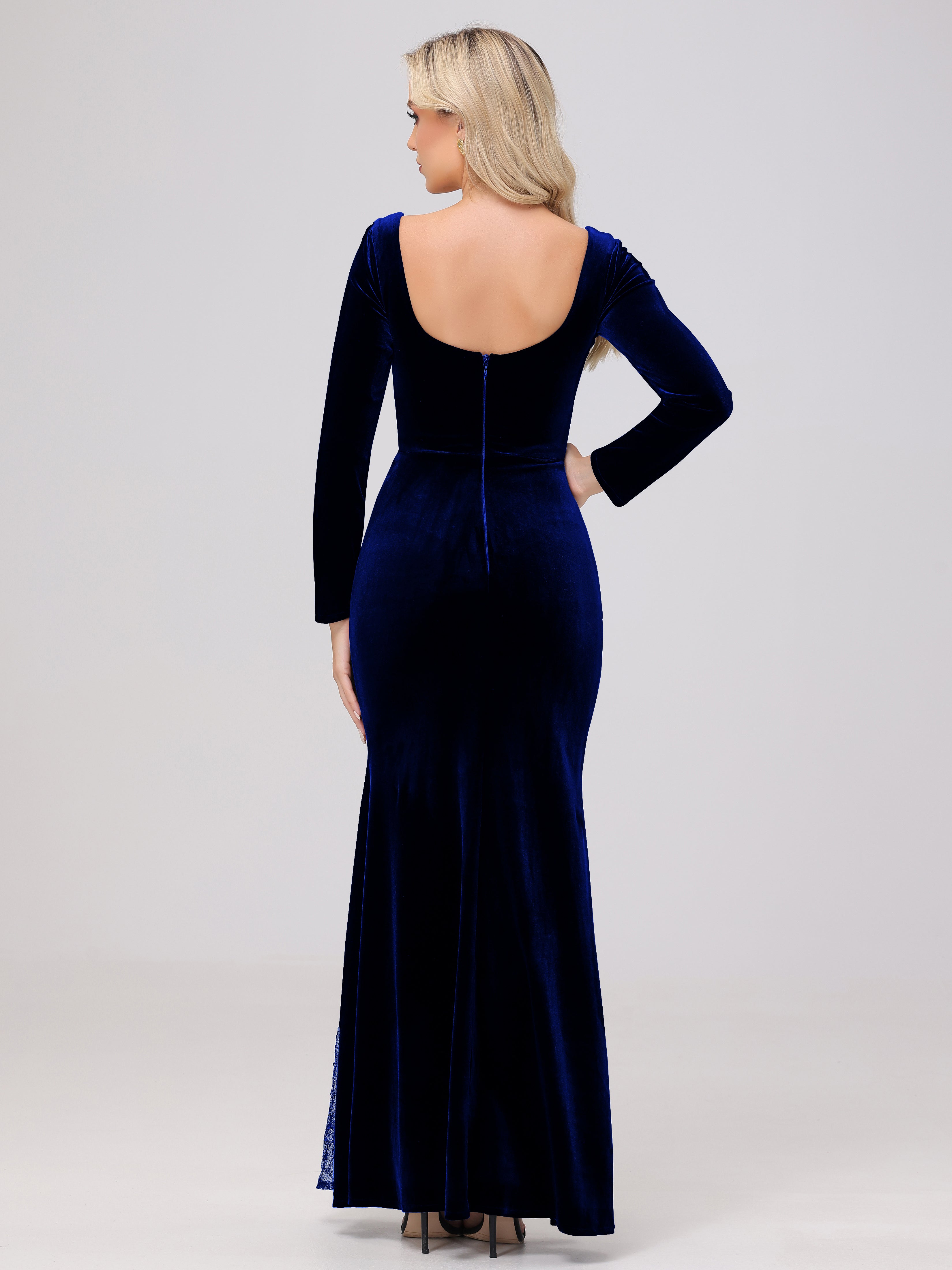 Elegant Sweetheart Long Sleeves Patchwork Sequin Lace Velvet Bridesmaid Dresses