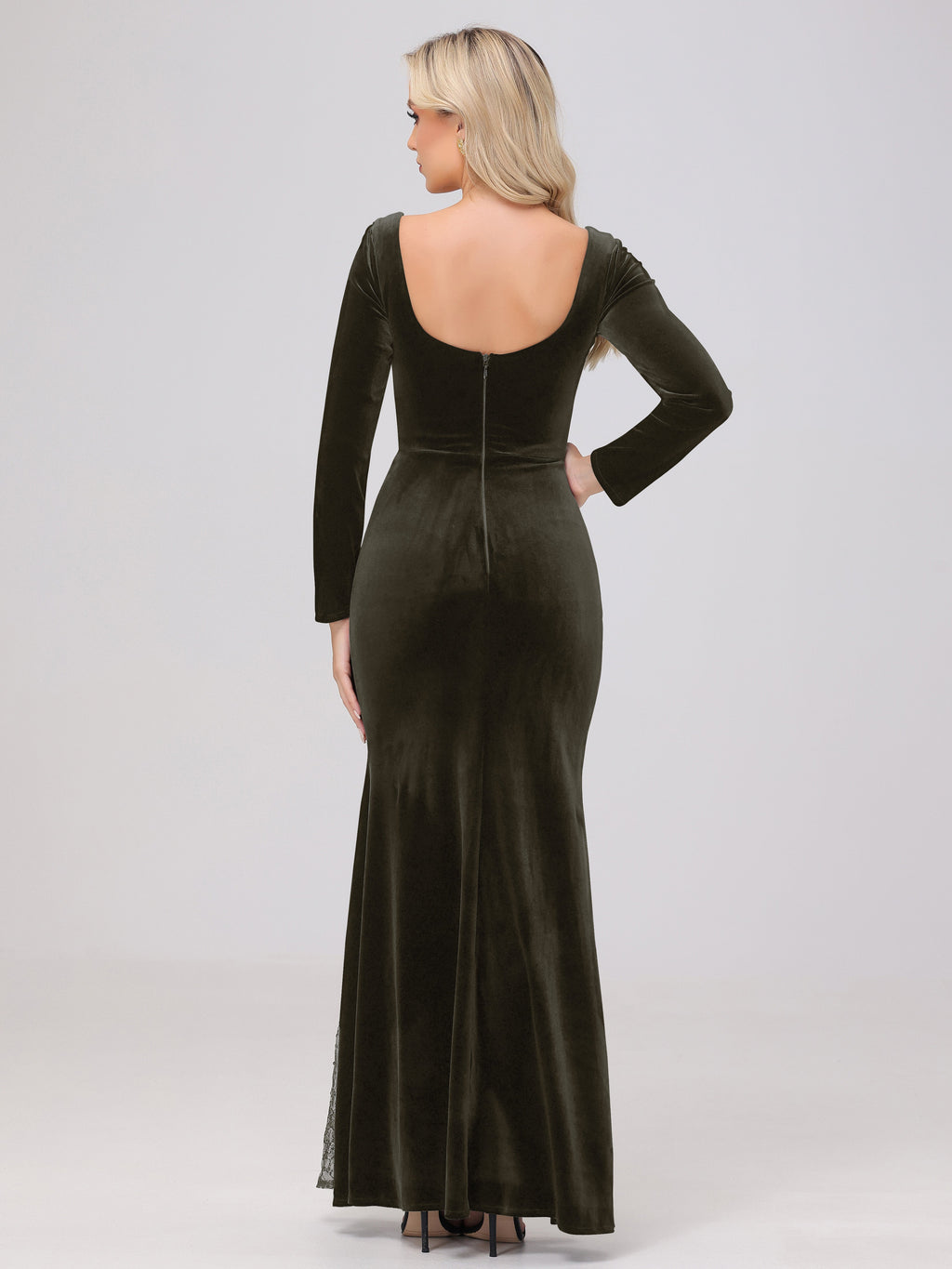 Elegant Sweetheart Long Sleeves Patchwork Sequin Lace Velvet Bridesmaid Dresses