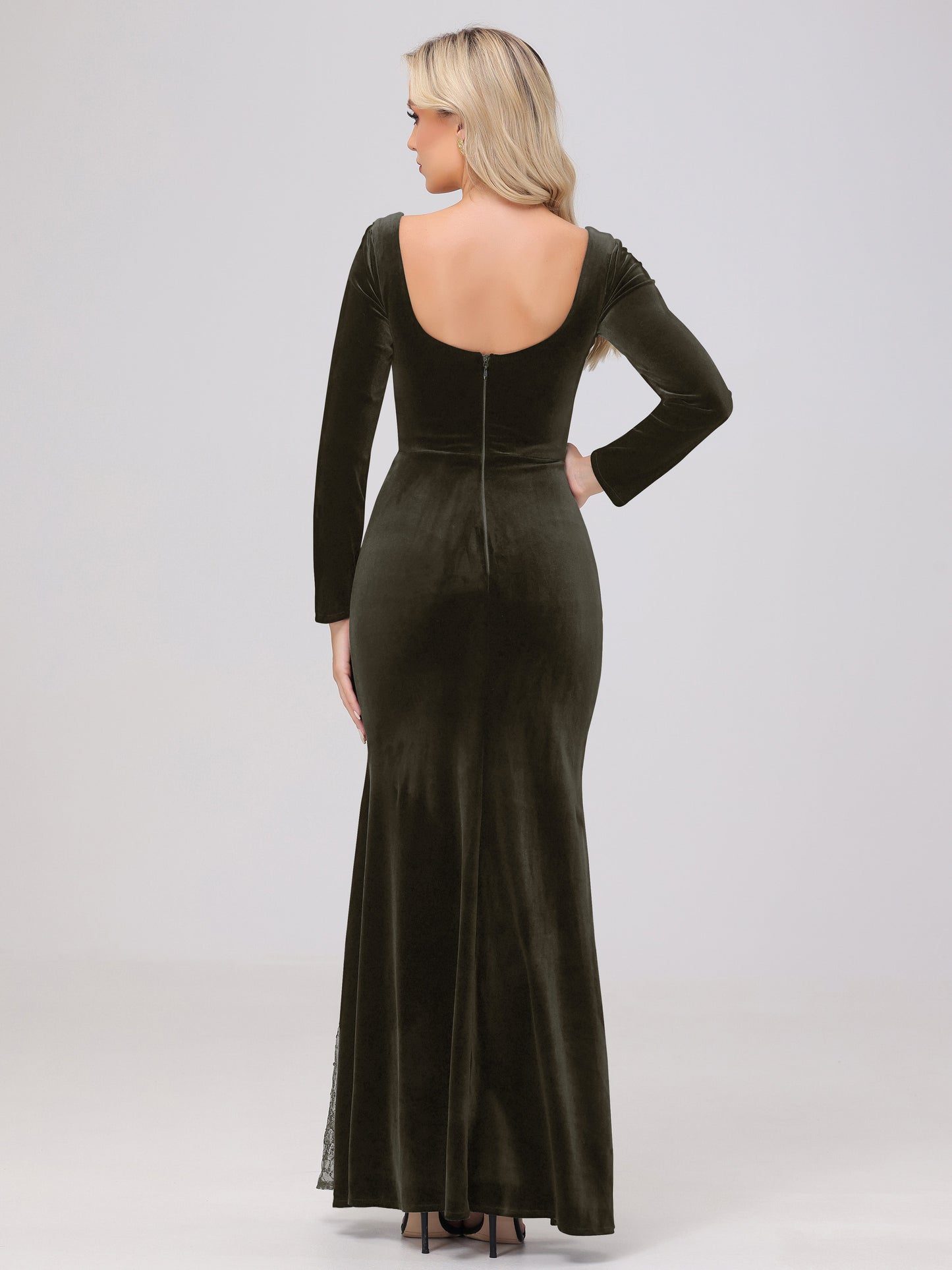 Elegant Sweetheart Long Sleeves Patchwork Sequin Lace Velvet Bridesmaid Dresses
