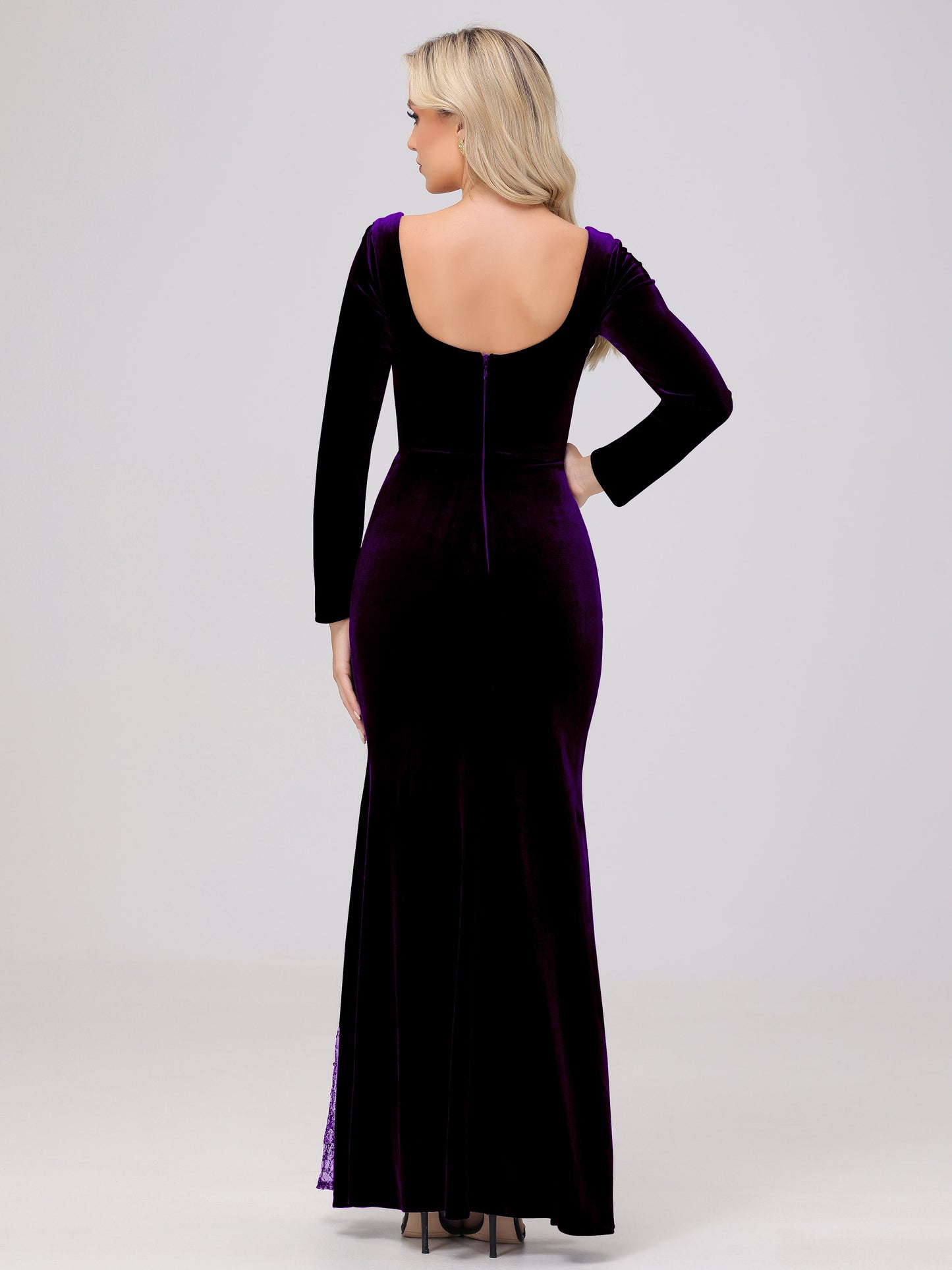 Elegant Sweetheart Long Sleeves Patchwork Sequin Lace Velvet Bridesmaid Dresses