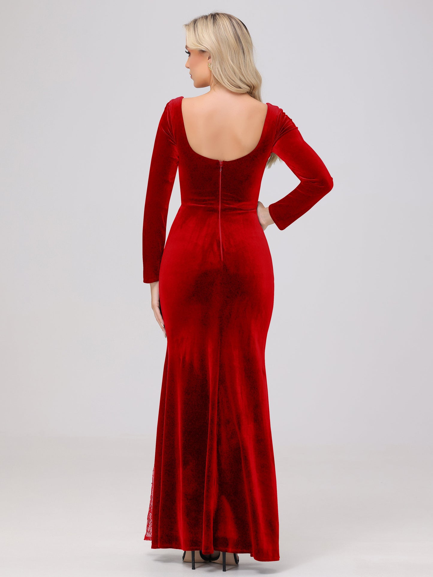 Elegant Sweetheart Long Sleeves Patchwork Sequin Lace Velvet Bridesmaid Dresses