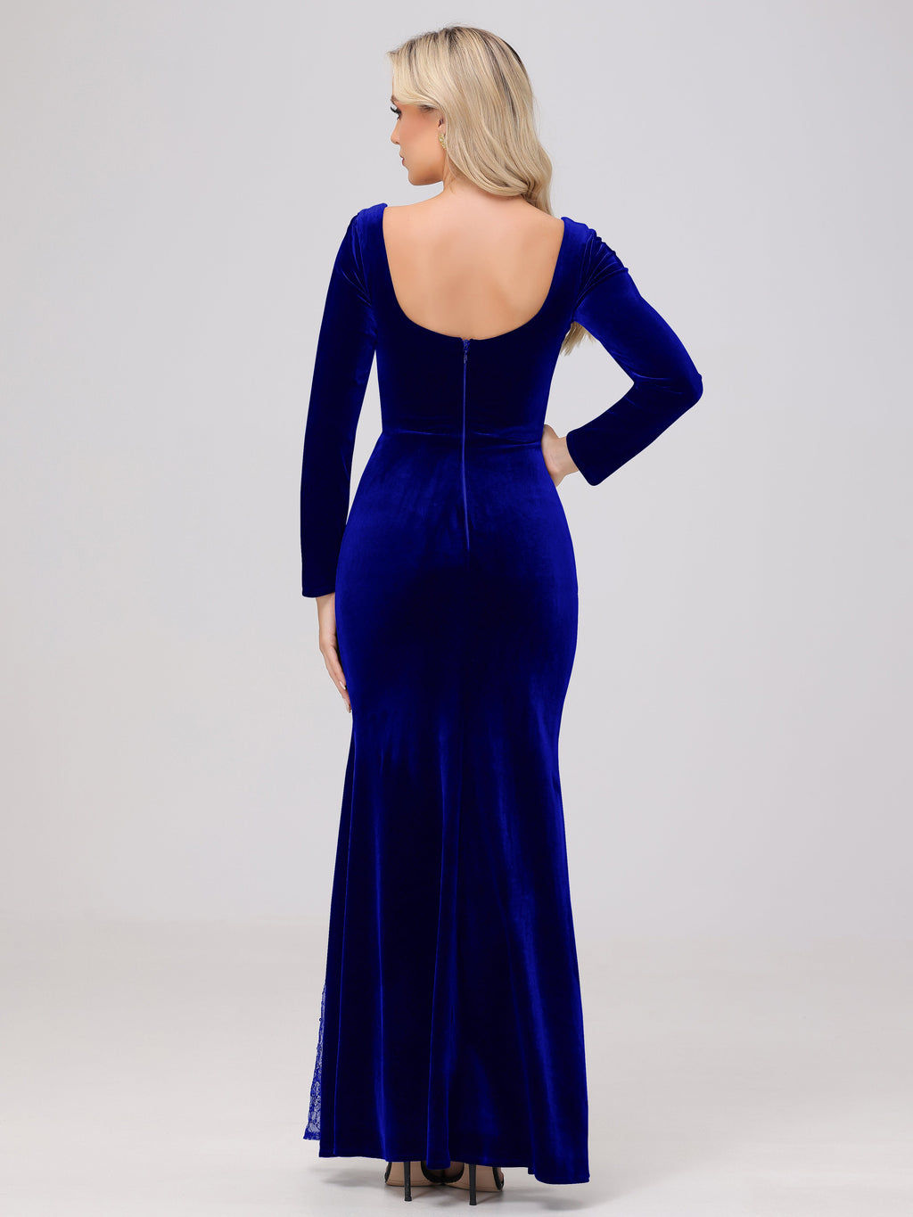 Elegant Sweetheart Long Sleeves Patchwork Sequin Lace Velvet Bridesmaid Dresses