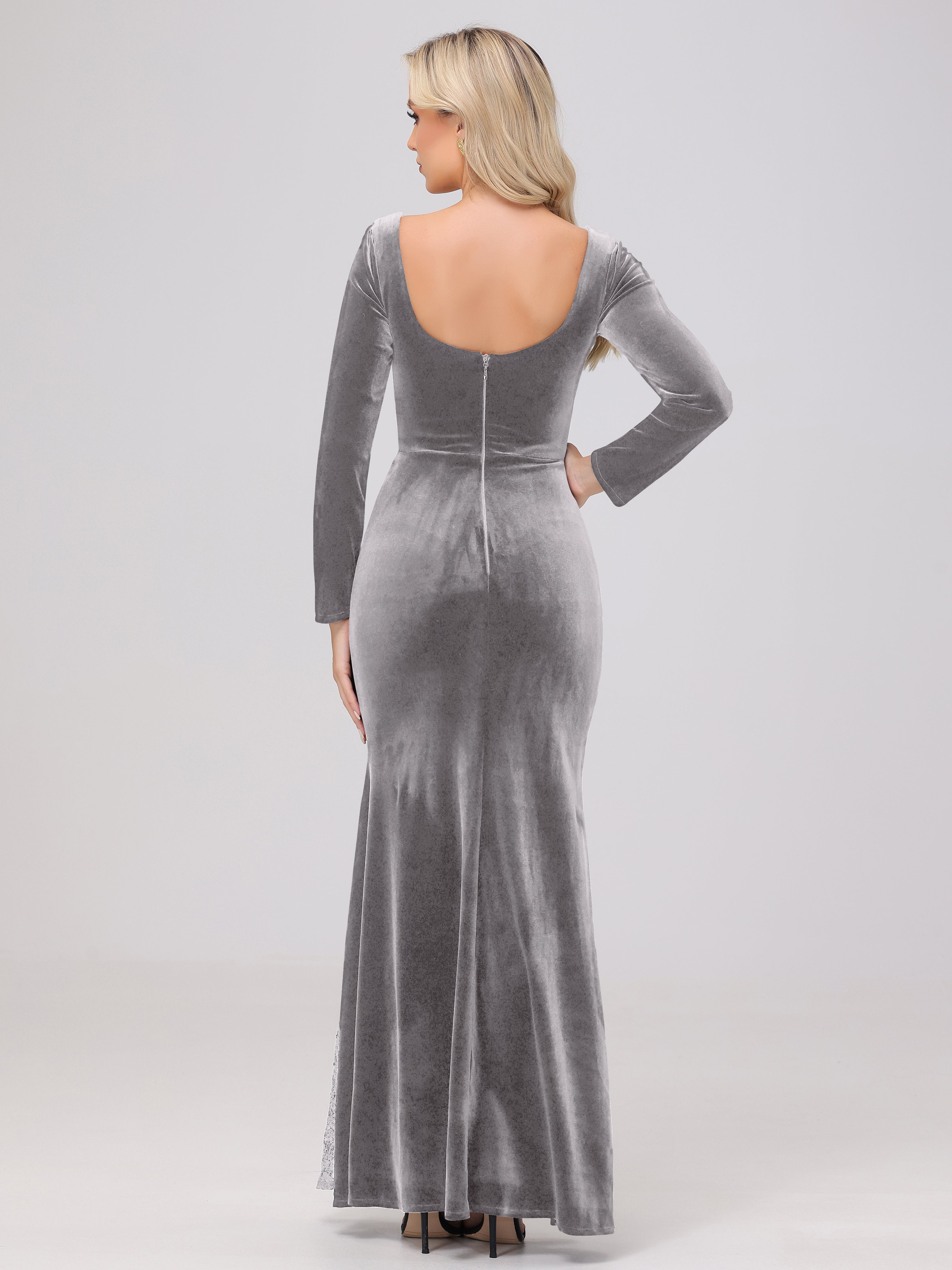 Elegant Sweetheart Long Sleeves Patchwork Sequin Lace Velvet Bridesmaid Dresses