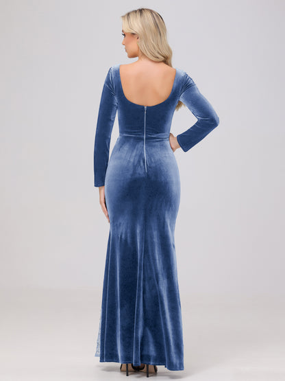 Elegant Sweetheart Long Sleeves Patchwork Sequin Lace Velvet Bridesmaid Dresses