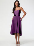 Grape Bridesmaid Dresses Minimalist A Line Spaghetti Straps Sleeveless Stretch Satin Bridesmaid Dress