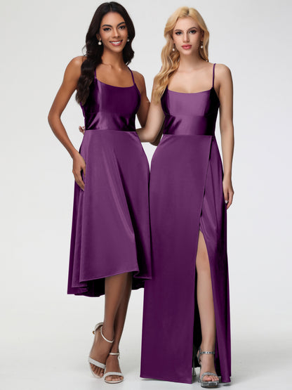 Grape Bridesmaid Dresses Minimalist A Line Spaghetti Straps Sleeveless Stretch Satin Bridesmaid Dress