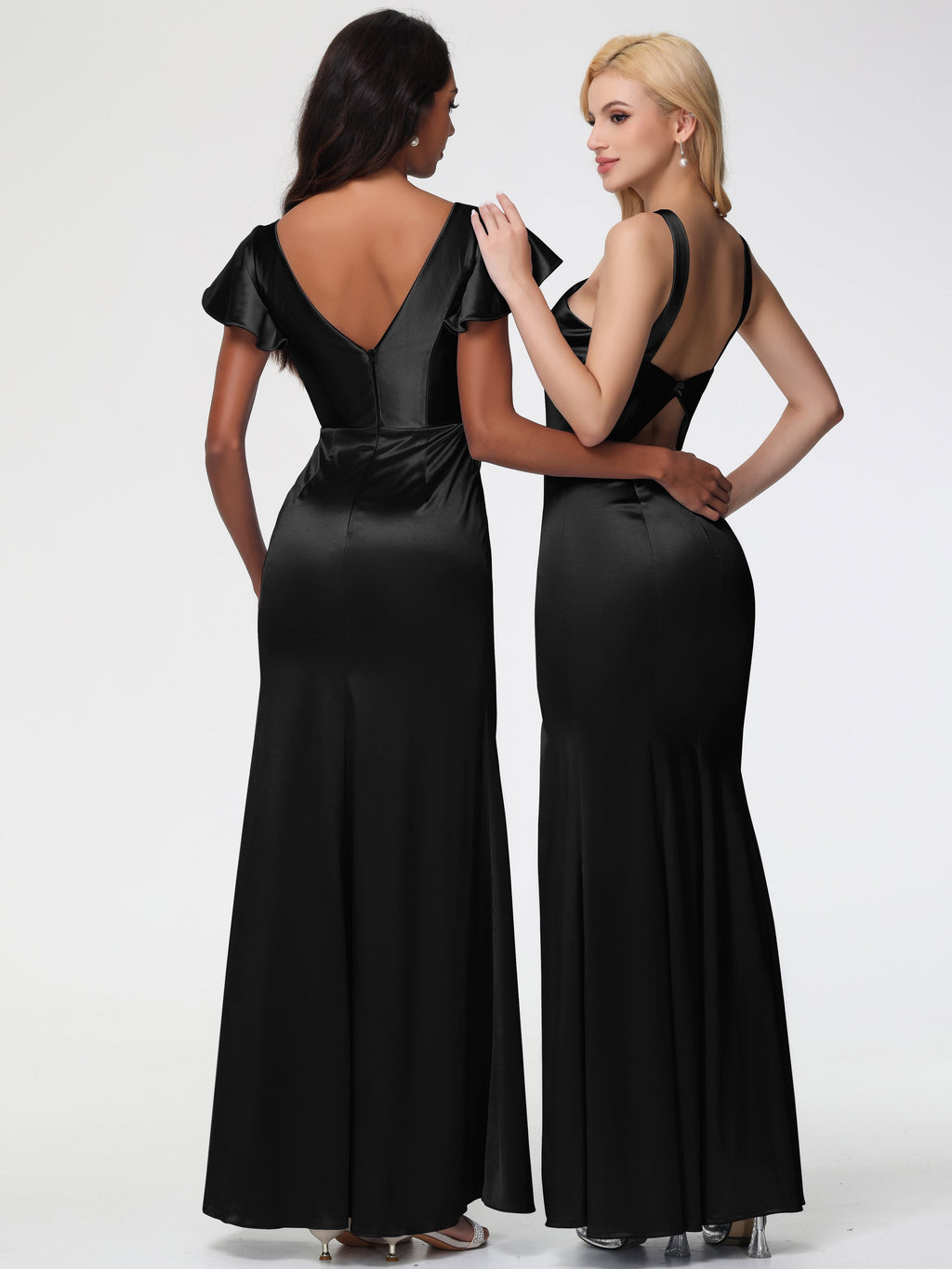 Black Long Bridesmaid Dress Halter Trumpet/Mermaid Stretch Satin Bridesmaid Dresses With Split