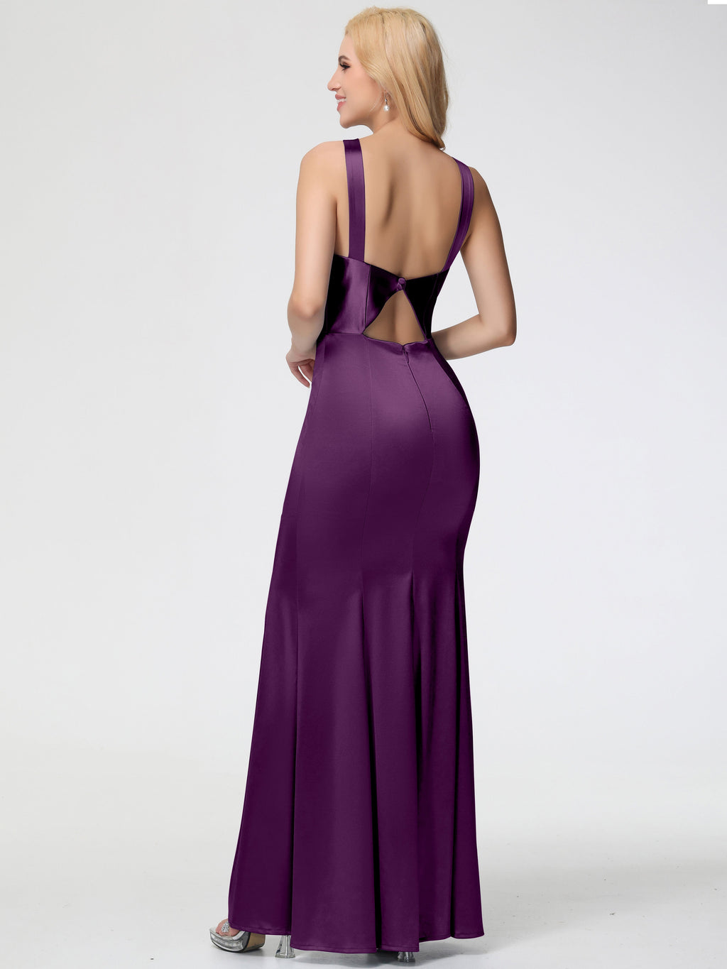 Bridesmaid Dresses In Grape Halter Trumpet/Mermaid Stretch Satin Bridesmaid Dresses With Split