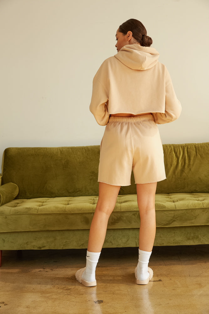 Girlfriend Crop Hoodie In Tan