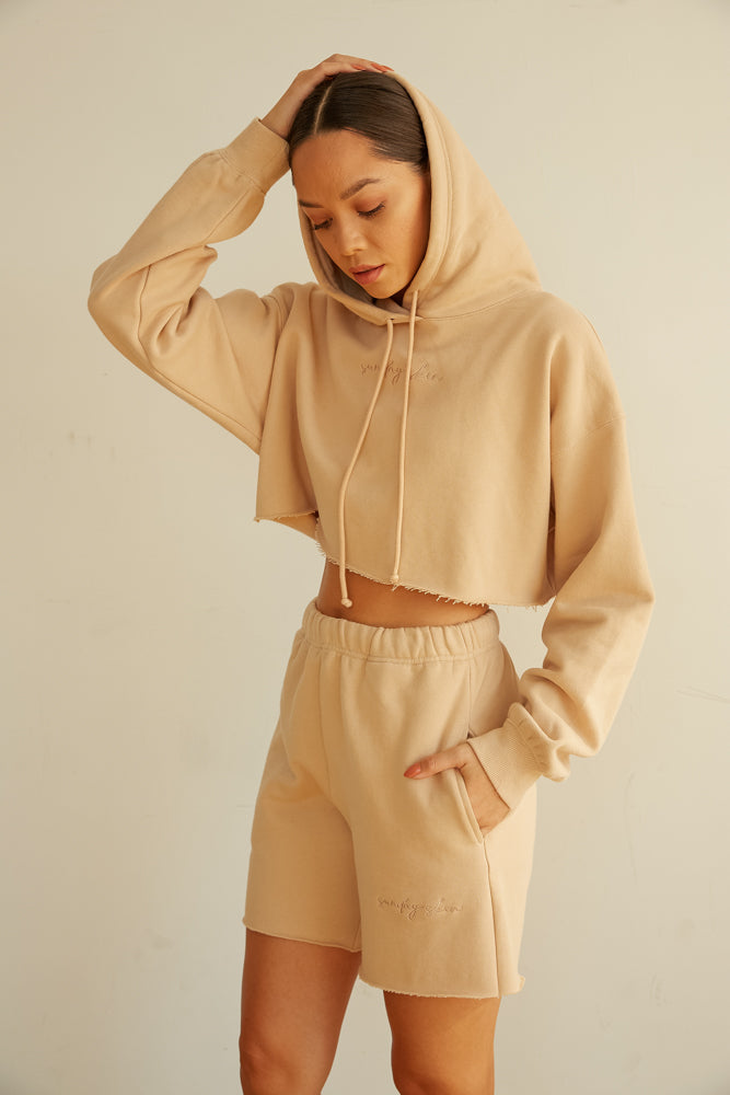 Girlfriend Crop Hoodie In Tan