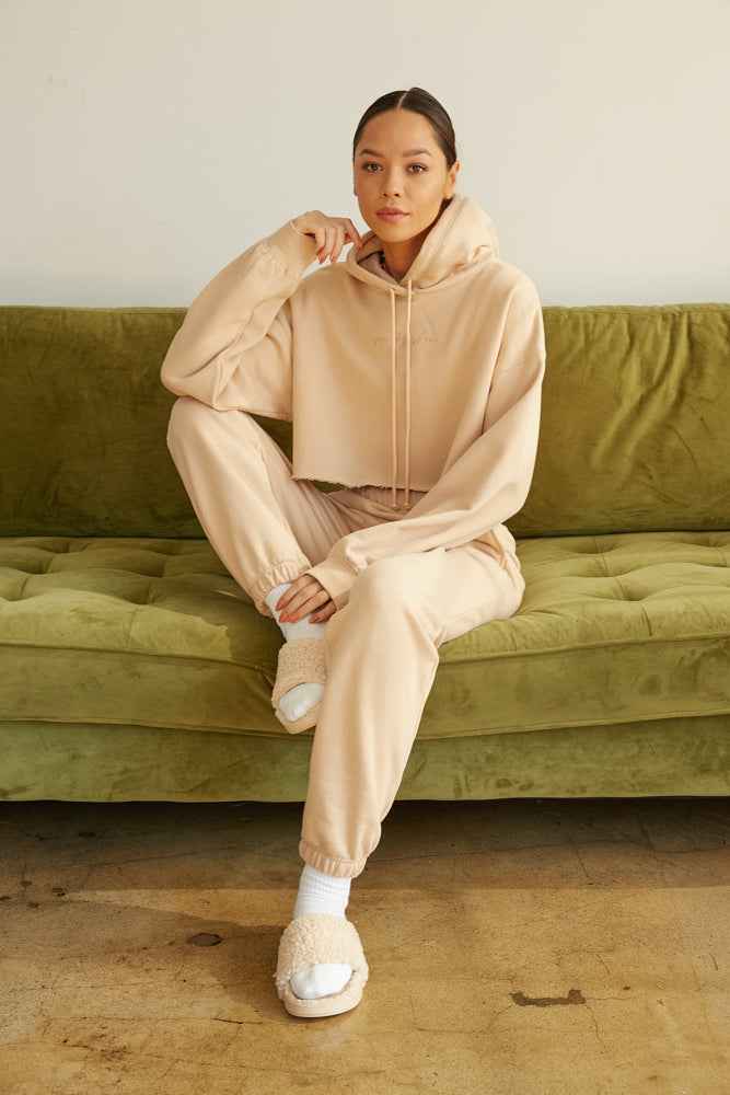 Girlfriend Crop Hoodie In Tan