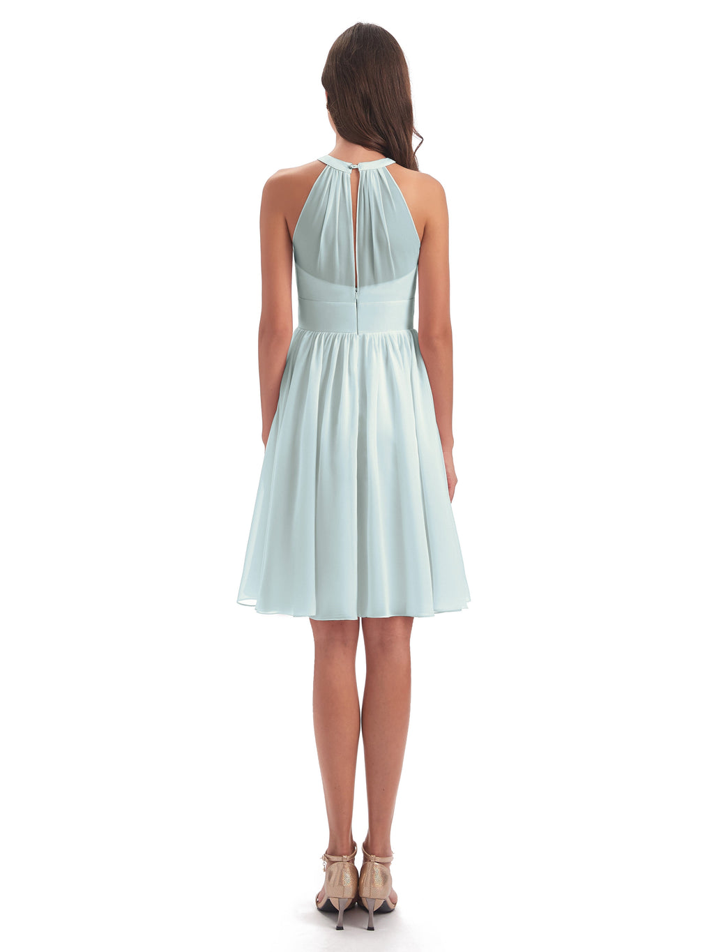Tegan Knee Length Halter Chiffon Bridesmaid Dresses