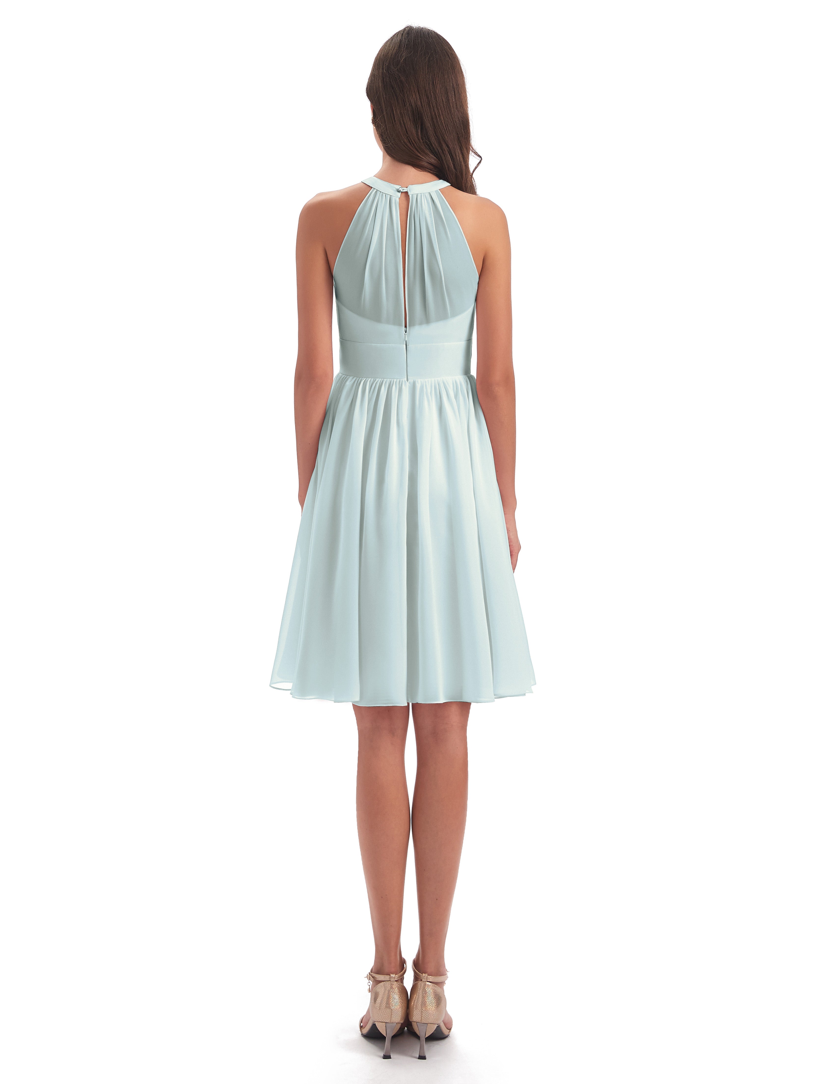 Tegan Knee Length Halter Chiffon Bridesmaid Dresses