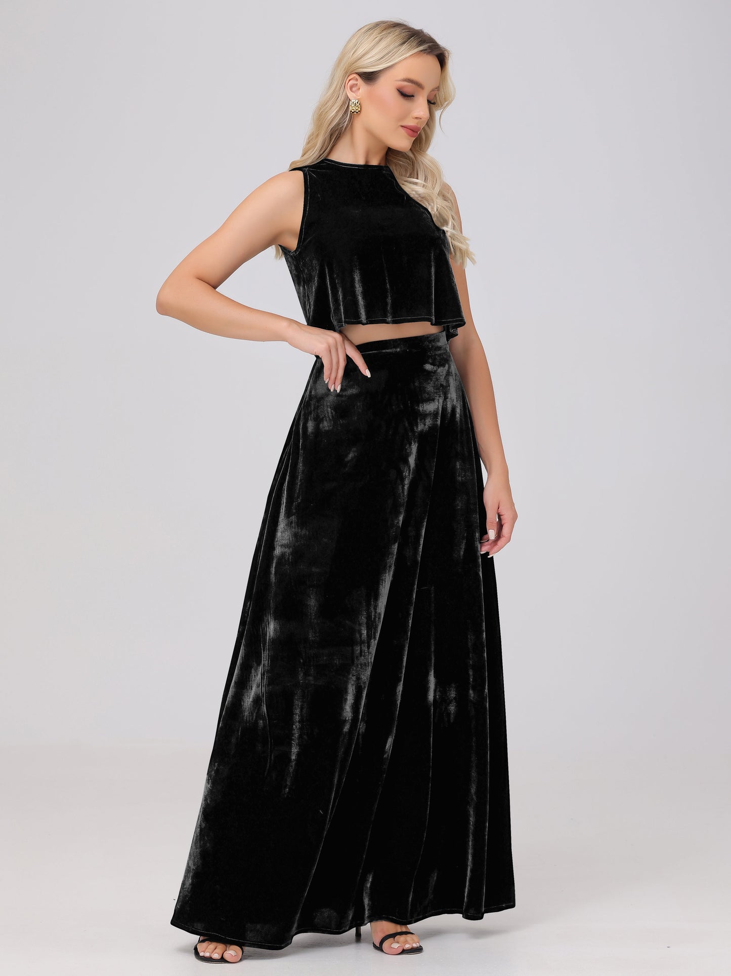 Two-Pieces A-Line Sleeveless Velvet Bridesmaid Dresses