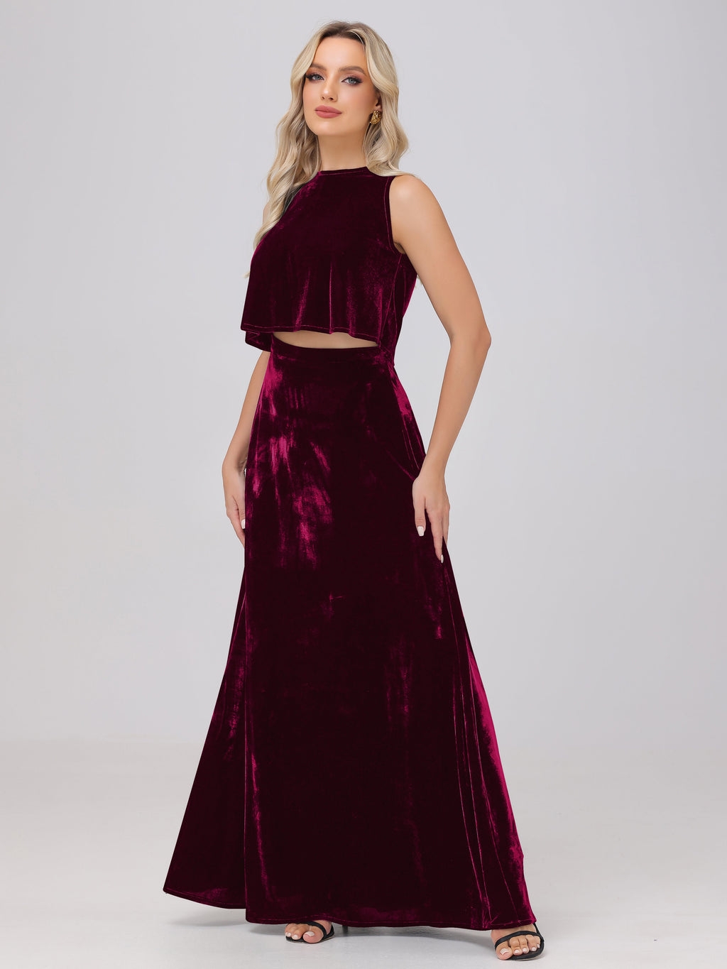 Two-Pieces A-Line Sleeveless Velvet Bridesmaid Dresses