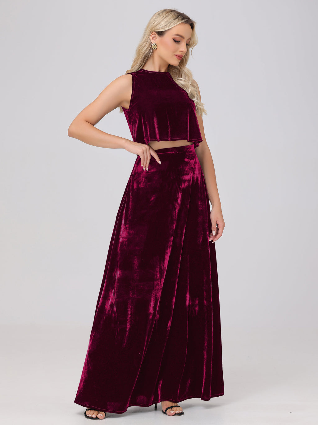 Two-Pieces A-Line Sleeveless Velvet Bridesmaid Dresses