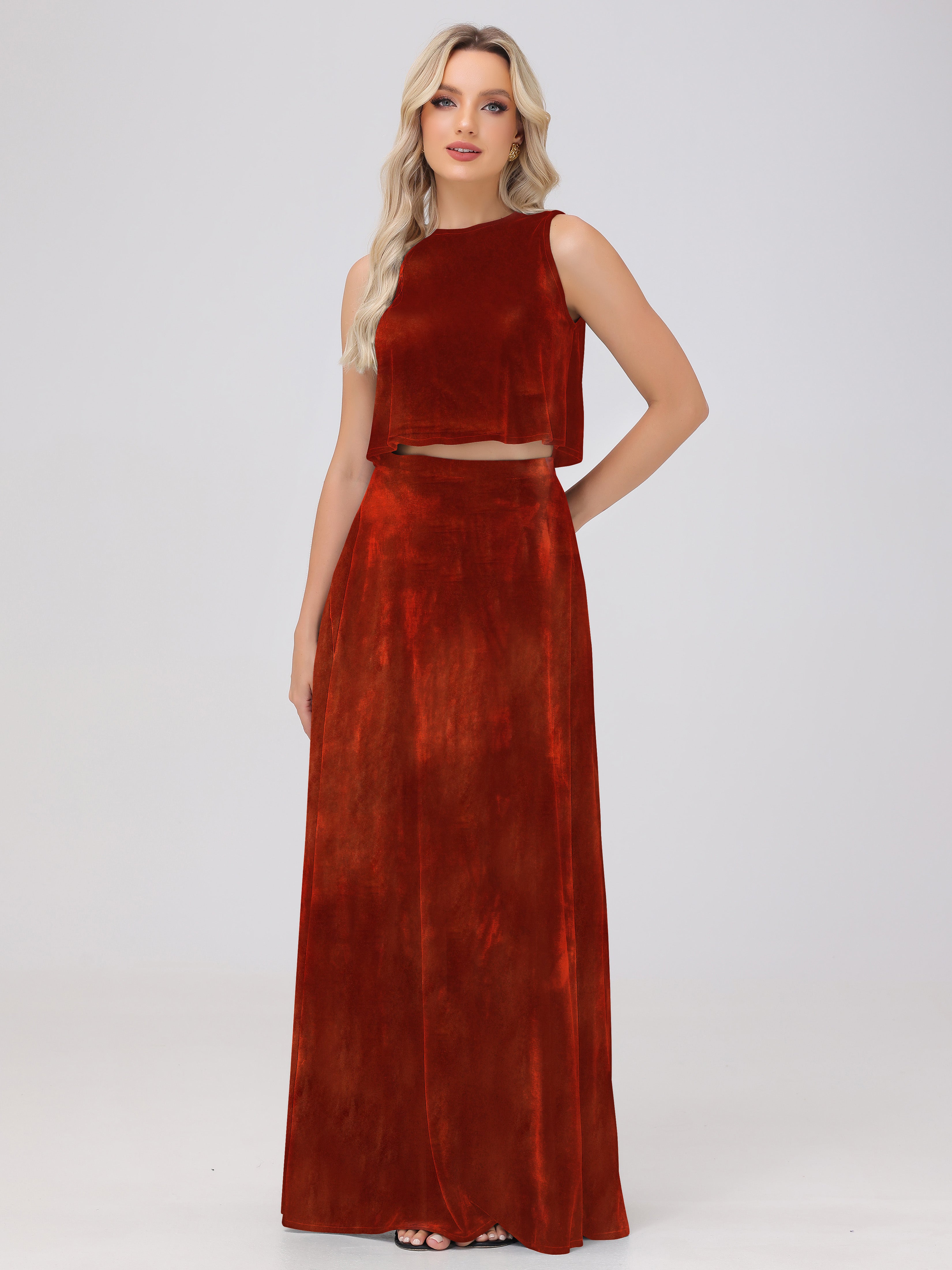 Two-Pieces A-Line Sleeveless Velvet Bridesmaid Dresses