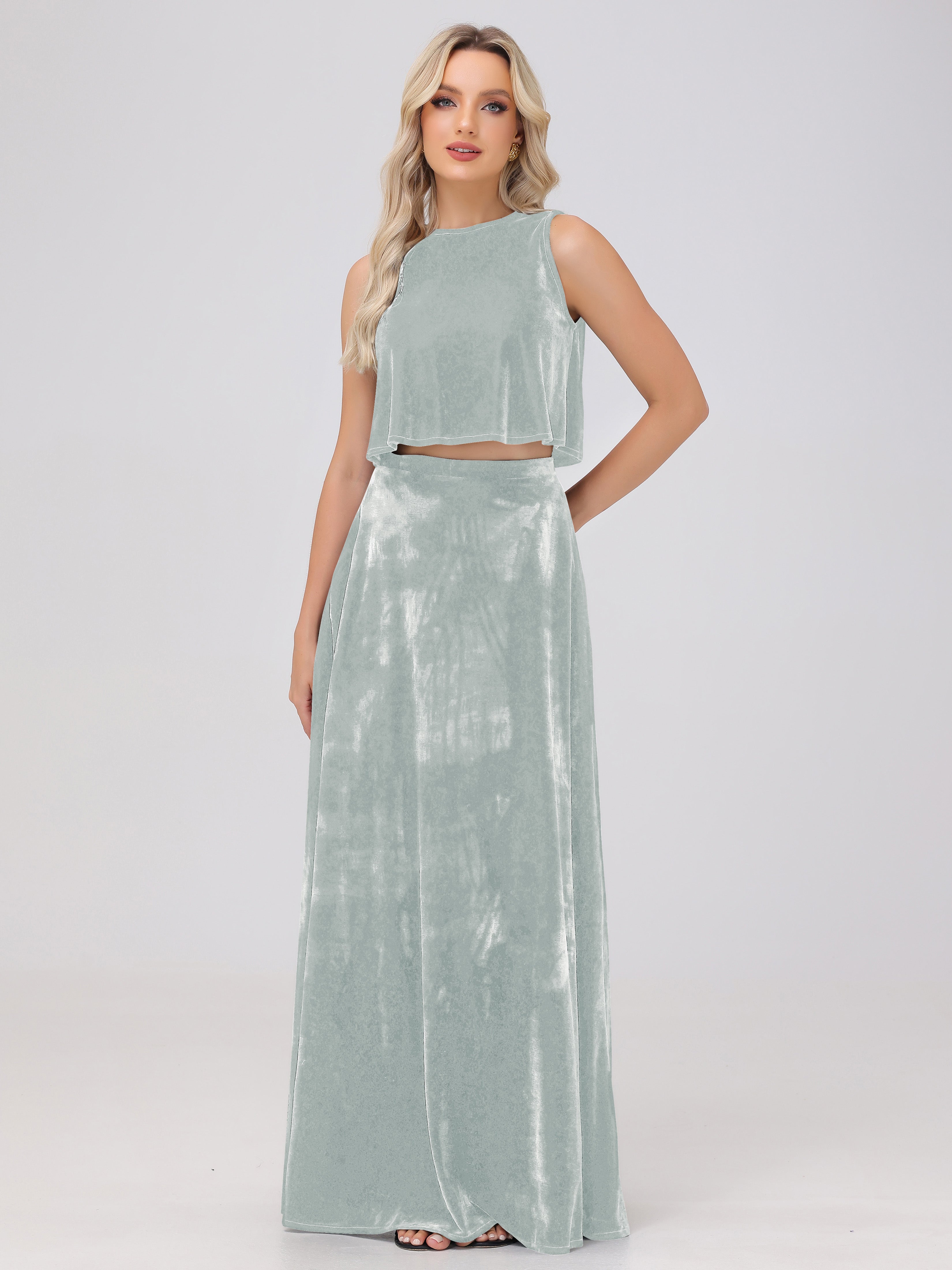 Two-Pieces A-Line Sleeveless Velvet Bridesmaid Dresses