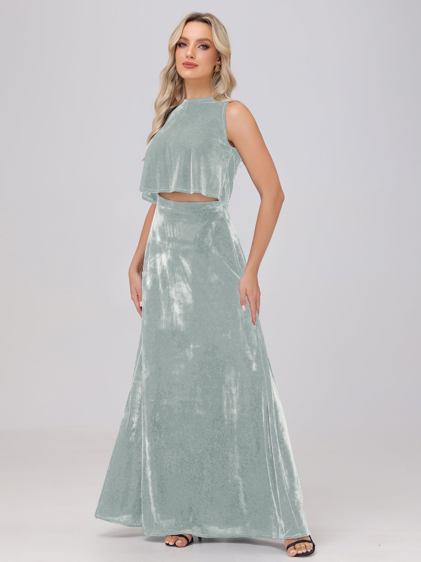 Two-Pieces A-Line Sleeveless Velvet Bridesmaid Dresses