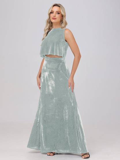 Two-Pieces A-Line Sleeveless Velvet Bridesmaid Dresses