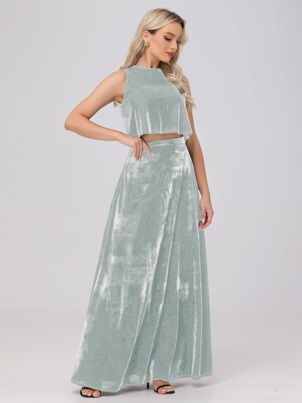 Two-Pieces A-Line Sleeveless Velvet Bridesmaid Dresses