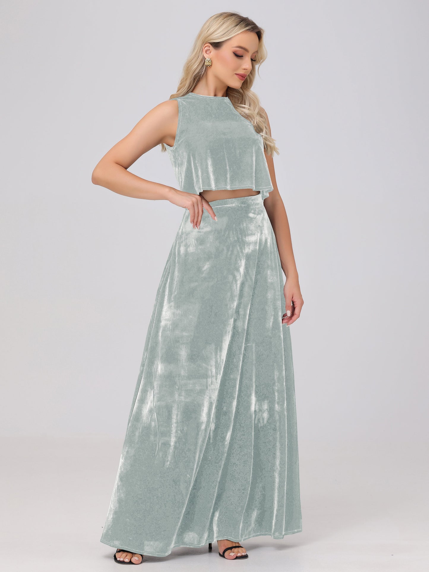 Two-Pieces A-Line Sleeveless Velvet Bridesmaid Dresses