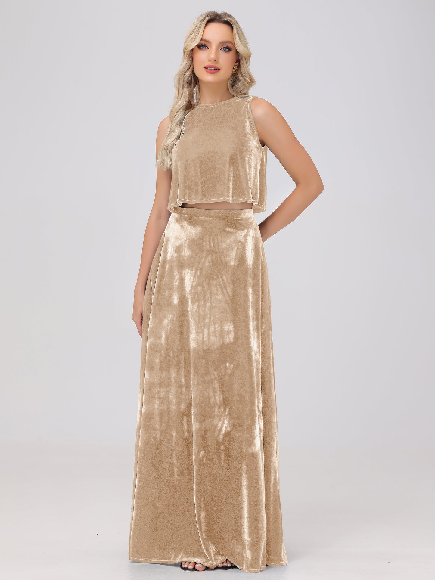 Two-Pieces A-Line Sleeveless Velvet Bridesmaid Dresses