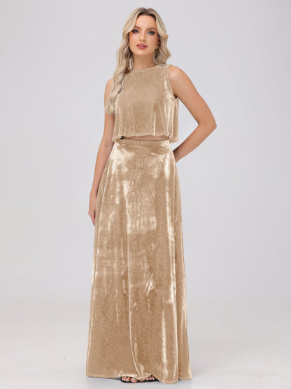 Two-Pieces A-Line Sleeveless Velvet Bridesmaid Dresses