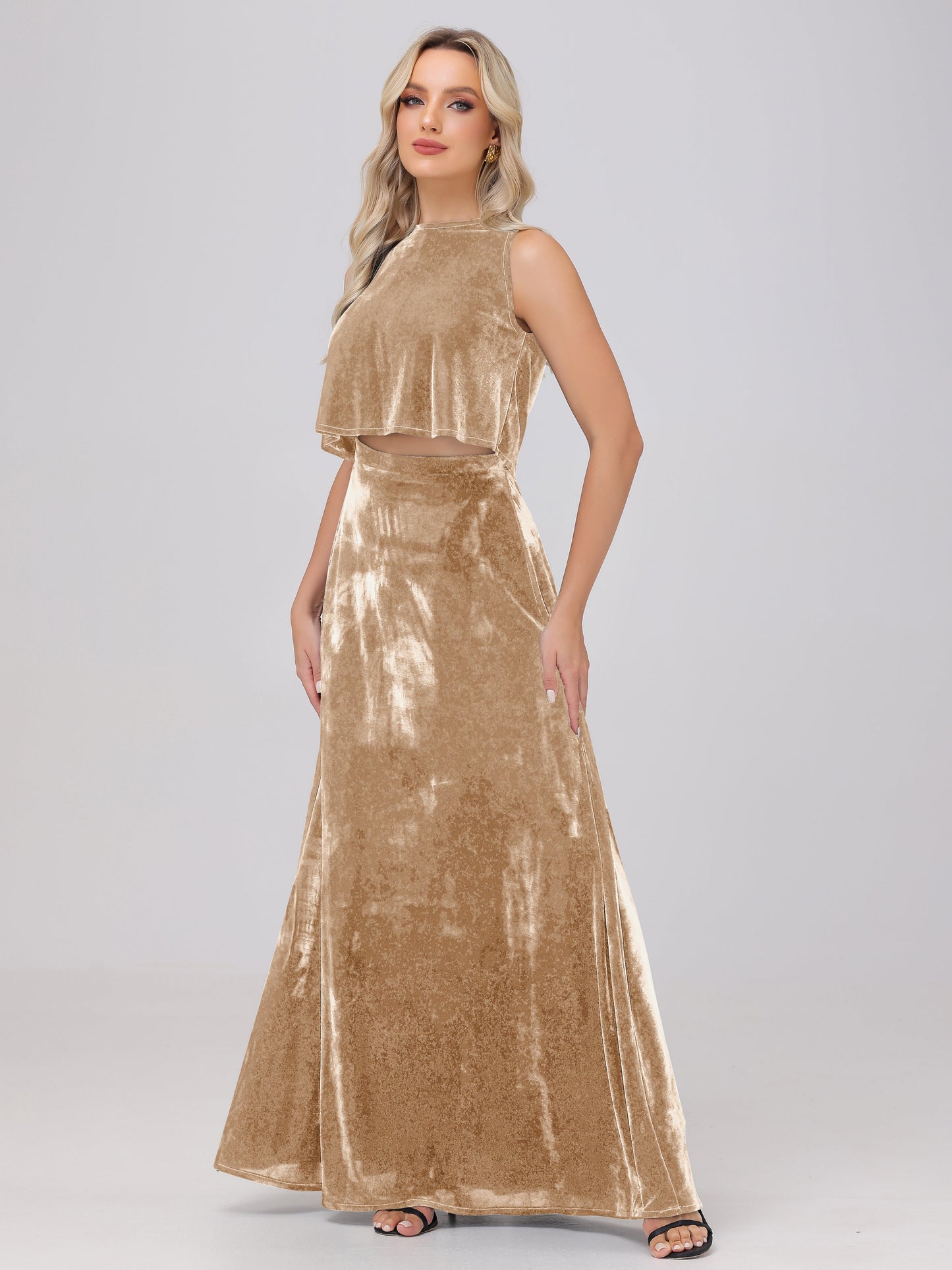 Two-Pieces A-Line Sleeveless Velvet Bridesmaid Dresses