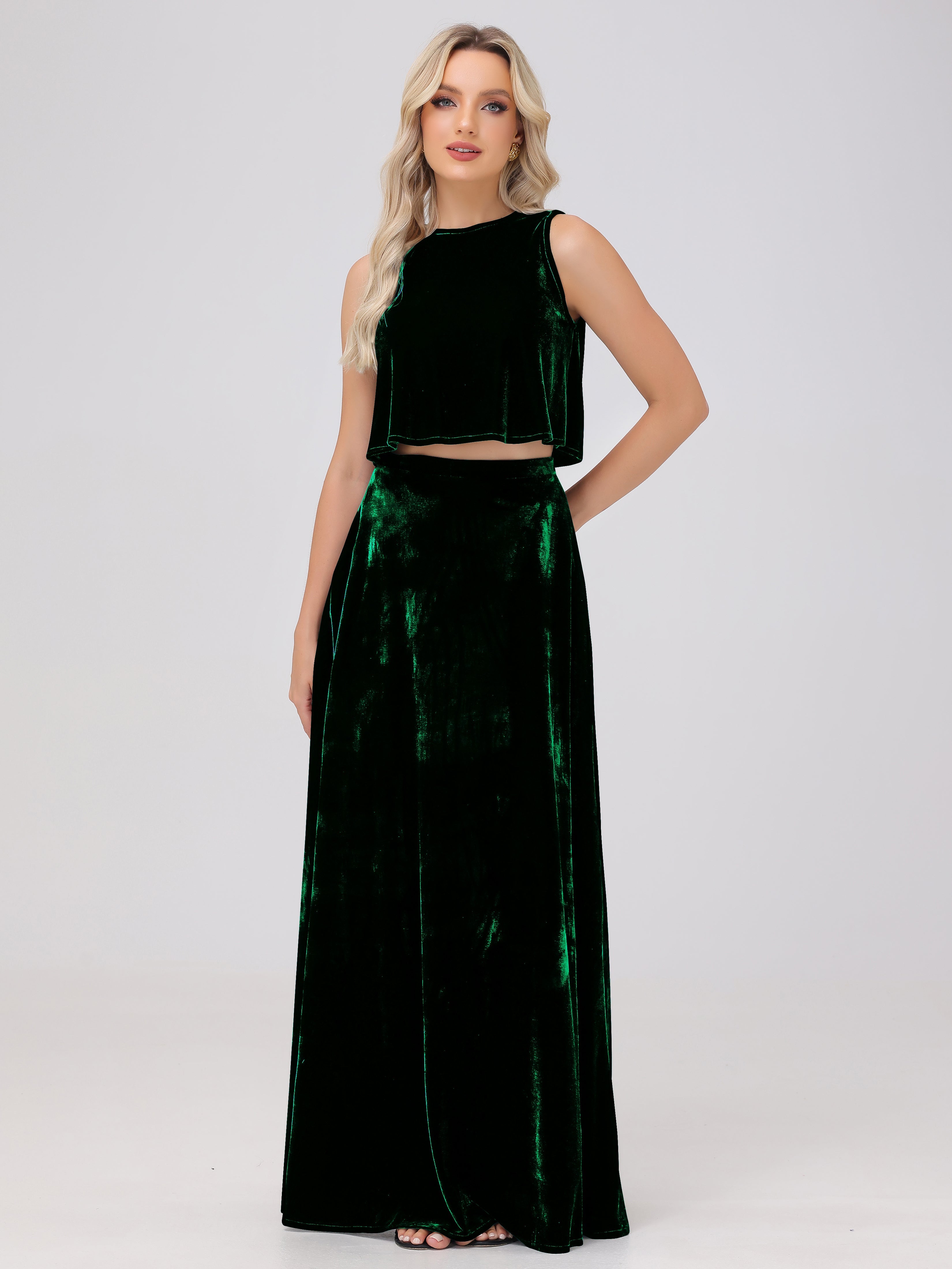 Two-Pieces A-Line Sleeveless Velvet Bridesmaid Dresses