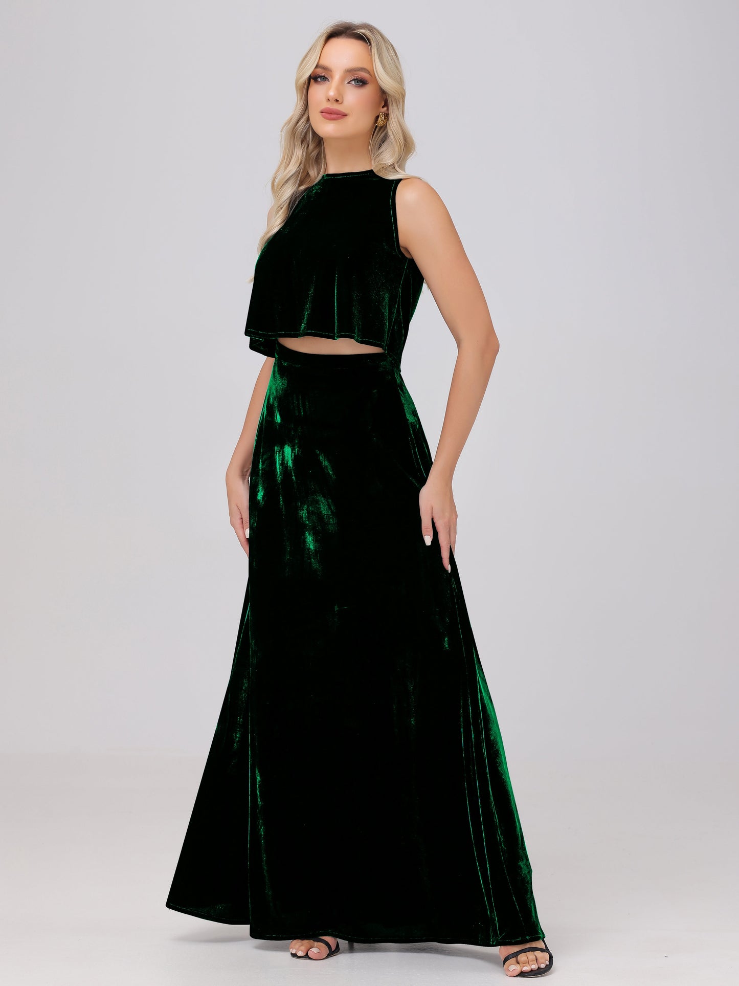Two-Pieces A-Line Sleeveless Velvet Bridesmaid Dresses