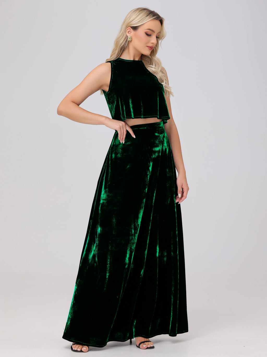 Two-Pieces A-Line Sleeveless Velvet Bridesmaid Dresses