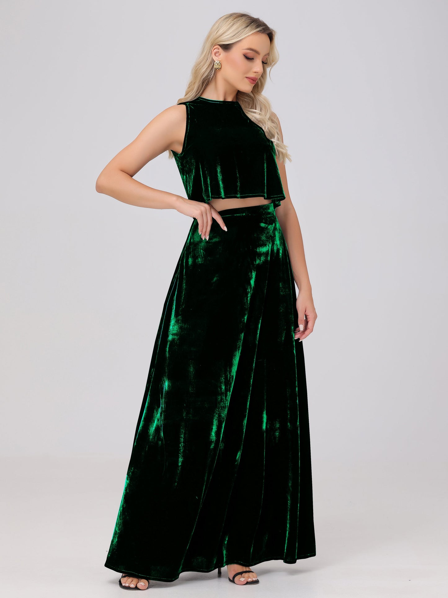 Two-Pieces A-Line Sleeveless Velvet Bridesmaid Dresses