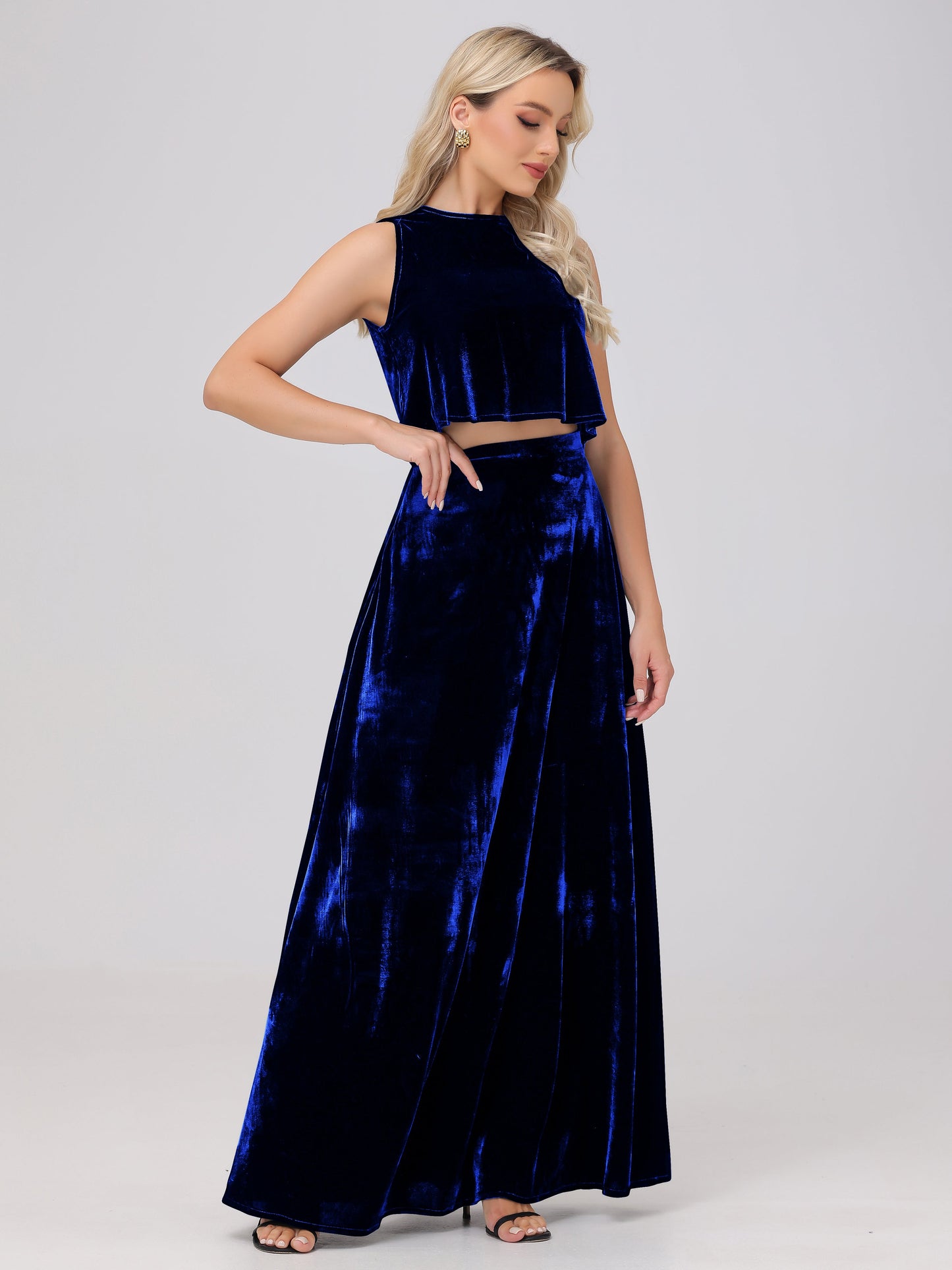 Two-Pieces A-Line Sleeveless Velvet Bridesmaid Dresses