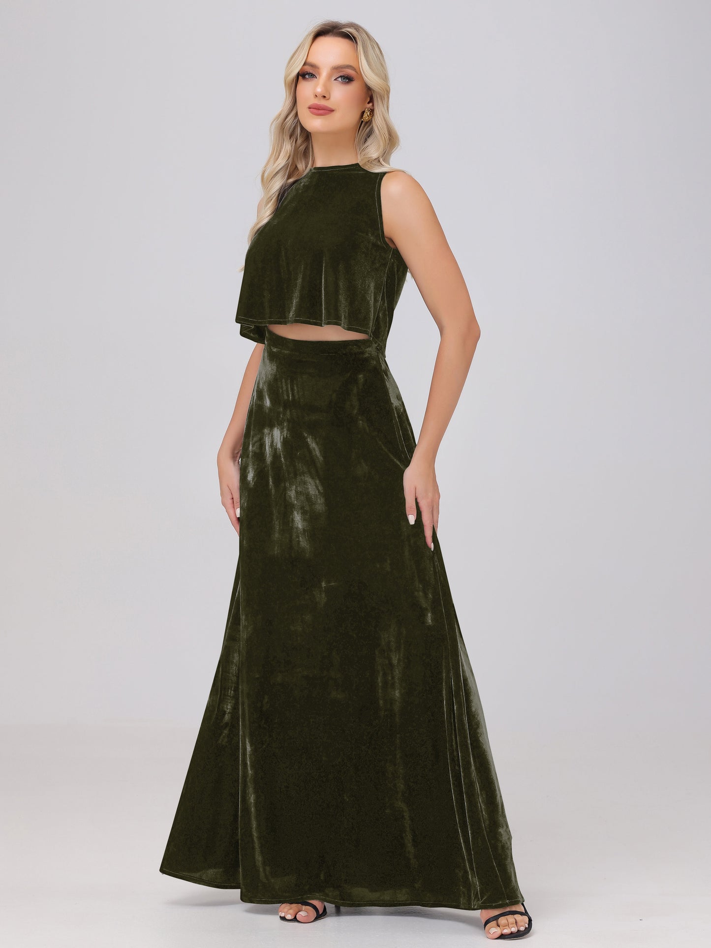 Two-Pieces A-Line Sleeveless Velvet Bridesmaid Dresses