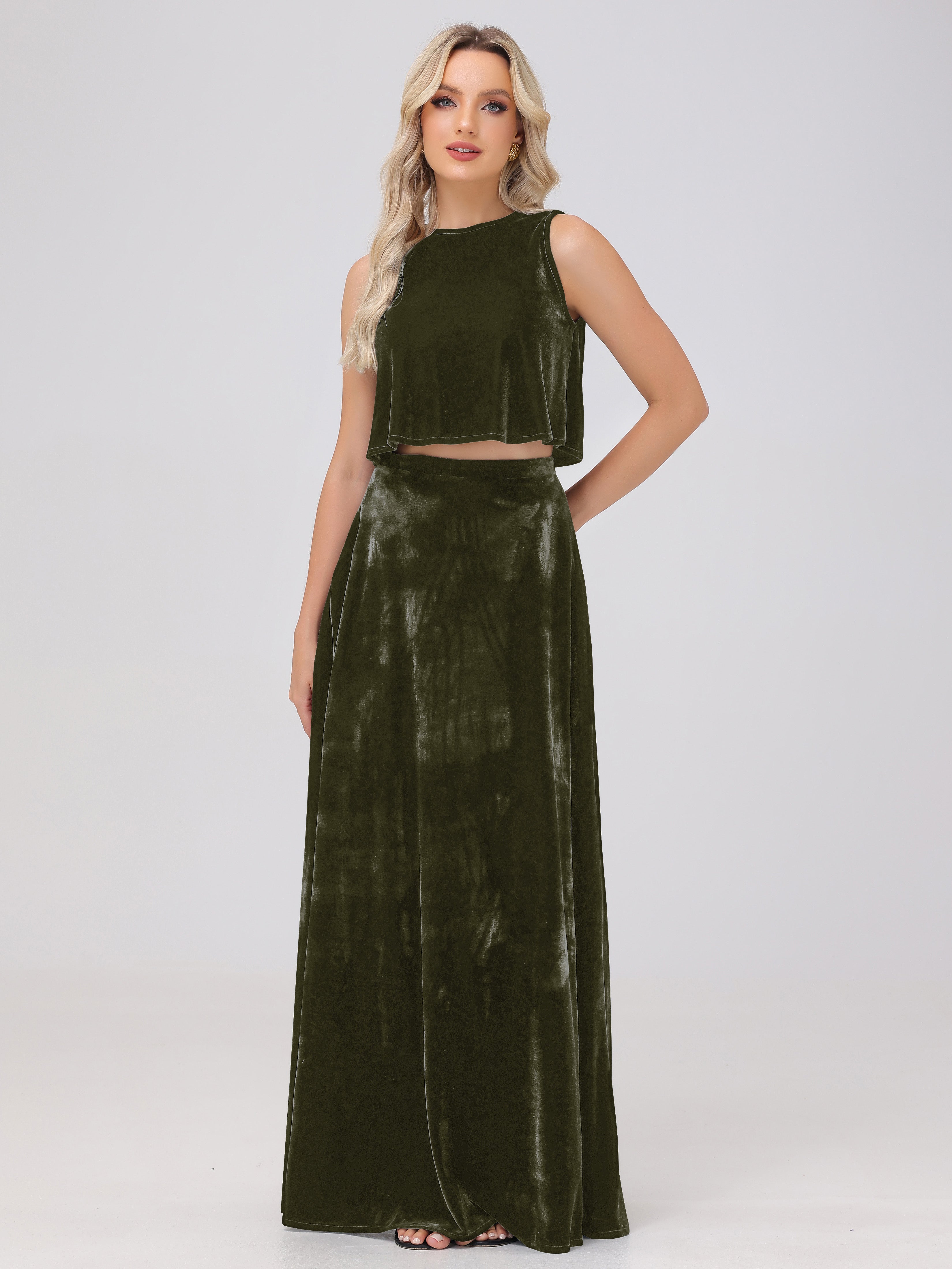 Two-Pieces A-Line Sleeveless Velvet Bridesmaid Dresses