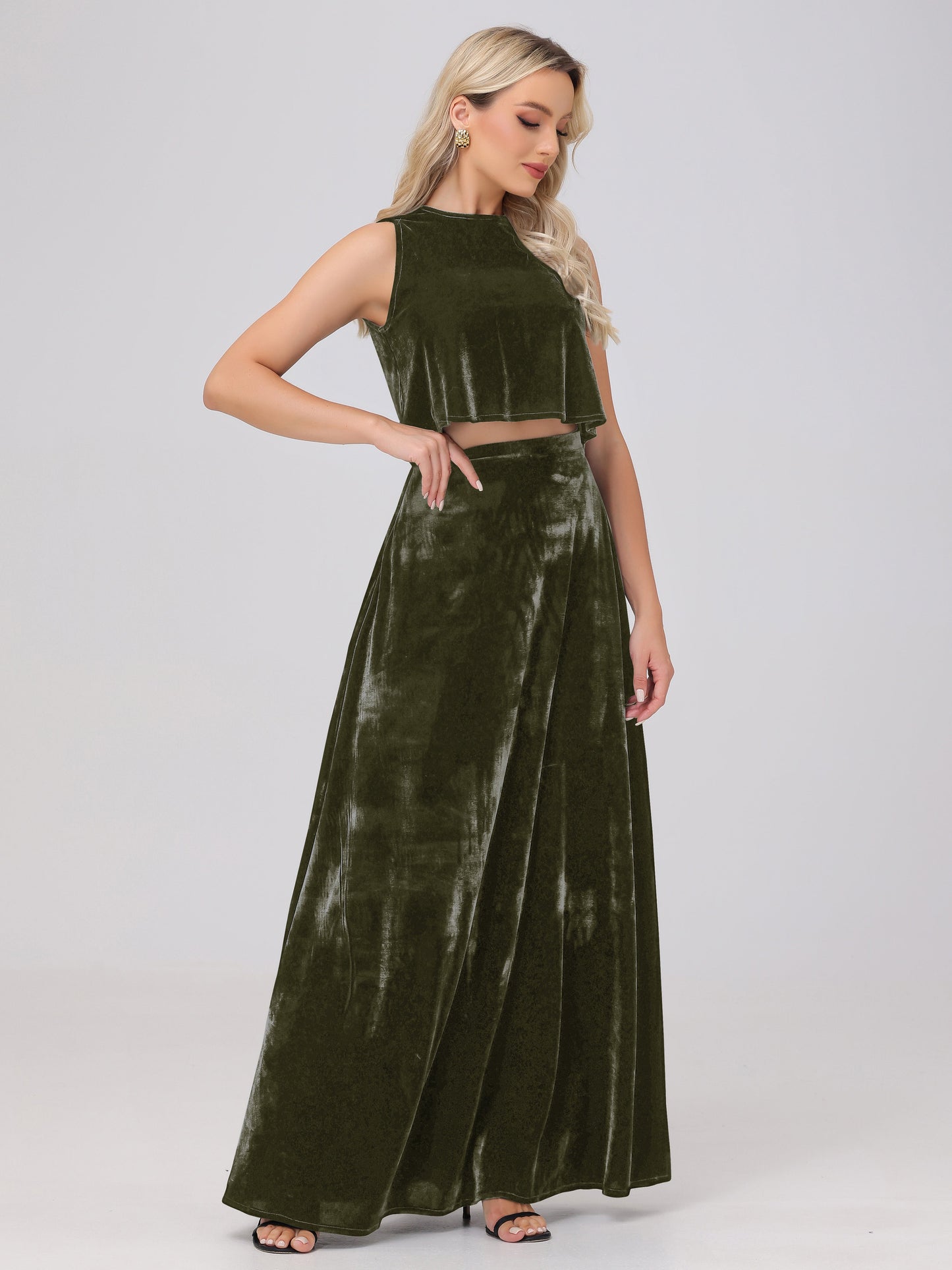 Two-Pieces A-Line Sleeveless Velvet Bridesmaid Dresses